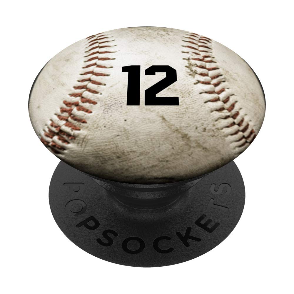 #12 Baseball PopSockets PopGrip - Swappable Phone & Tablet Grip for Men, Boys & Kids - Perfect Sports Gift for Baseball Fans & Players - Great for Games, School & Everyday Use