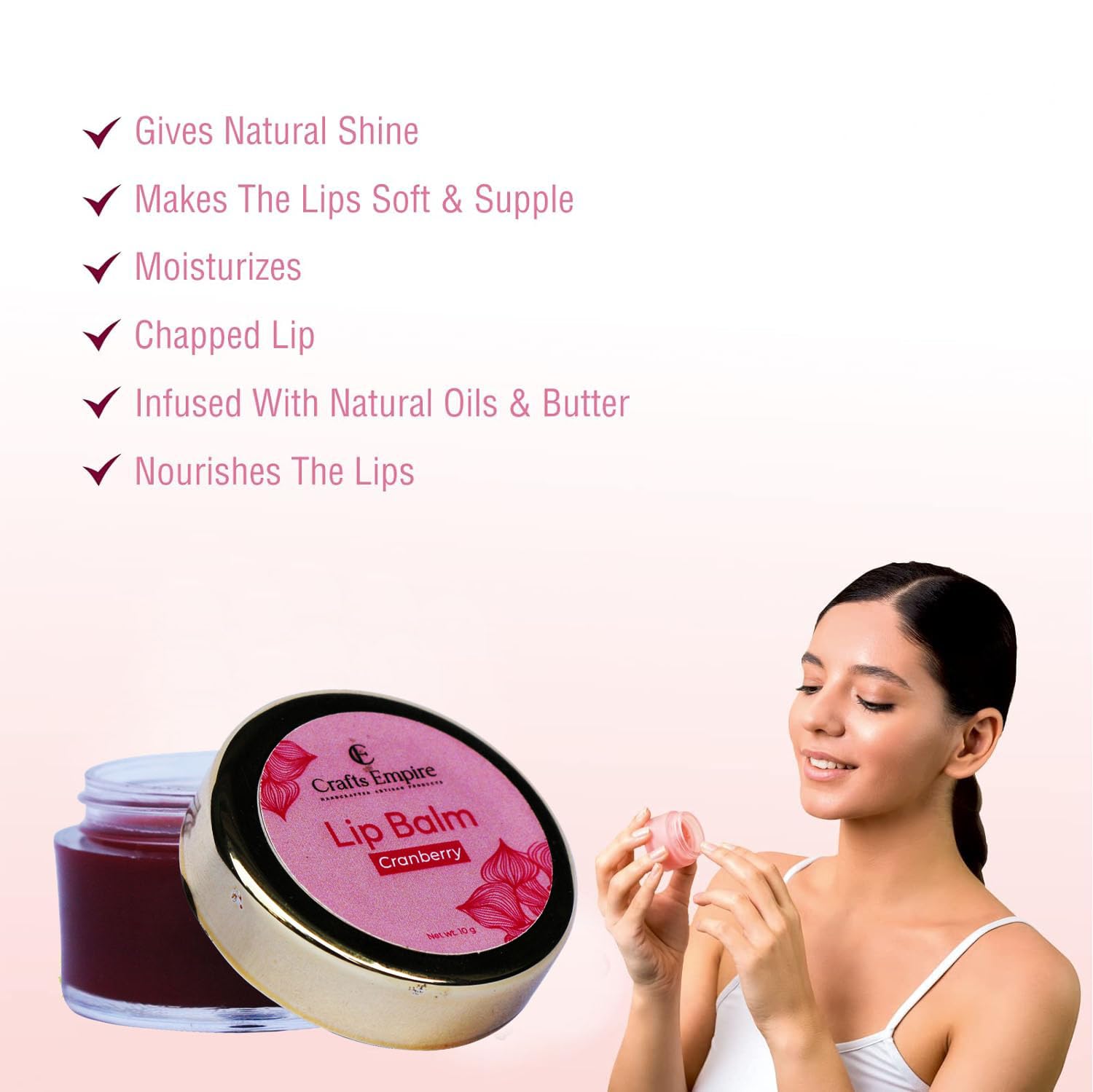 CRAFTS EMPIRE Cranberry Lip Balm - 10g Moisturizing & Nourishing Lip Care for Dry, Chapped Lips - Perfect for Winter, Travel & Daily Hydration