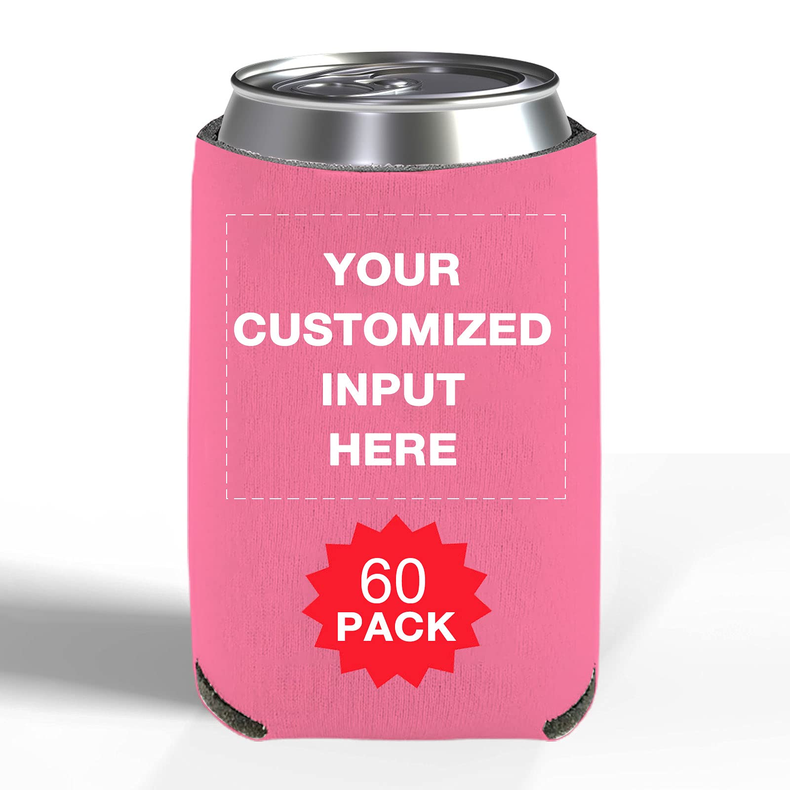 Custom Printed Can Coolers 60 Pack - Personalized Beer Sleeves with Photo/Logo - Bulk Insulated Beverage Holders for Weddings, Fishing, Picnics & Outdoor Parties
