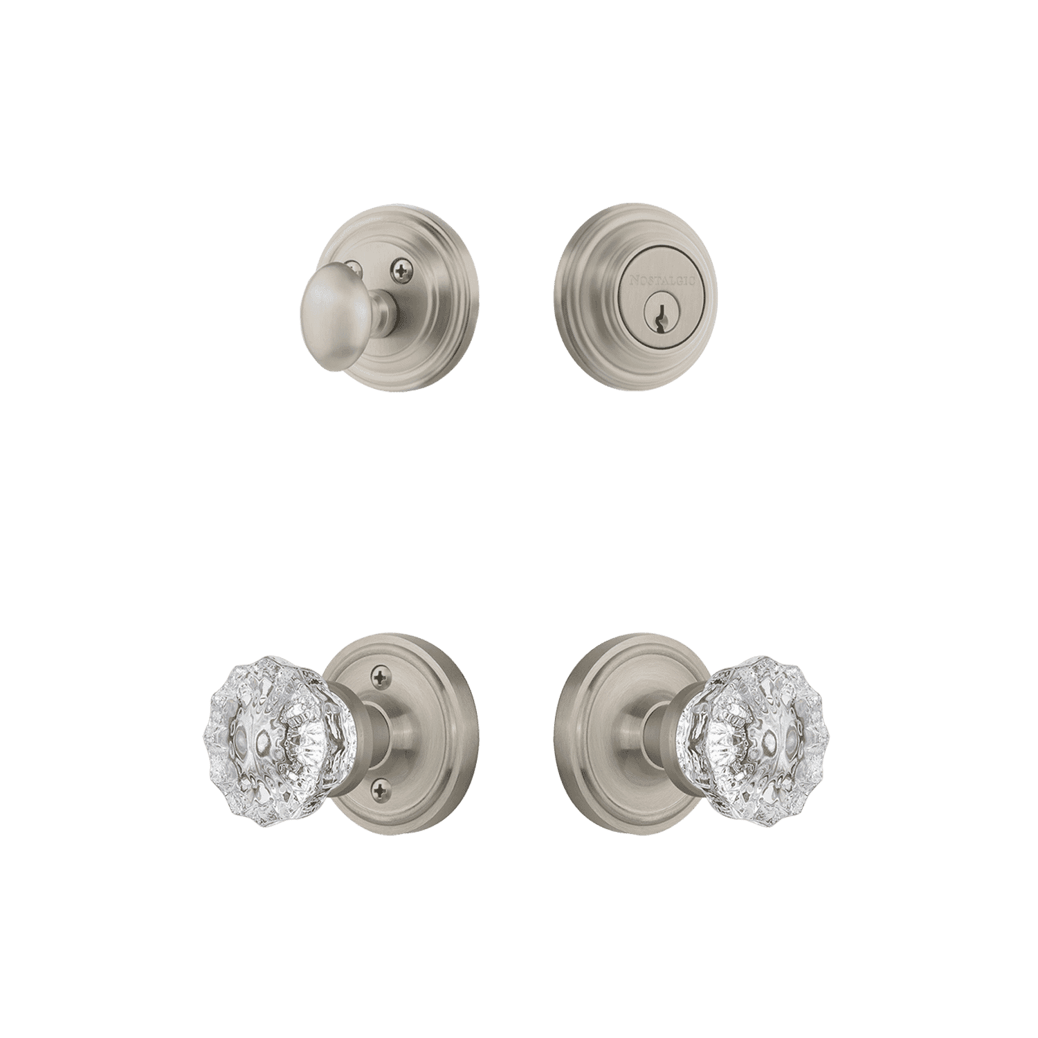 Classic Rosette Entry Door Set with Crystal Knob in Satin Nickel Finish - Perfect for Front Doors, Bedrooms & Interior Home Decor