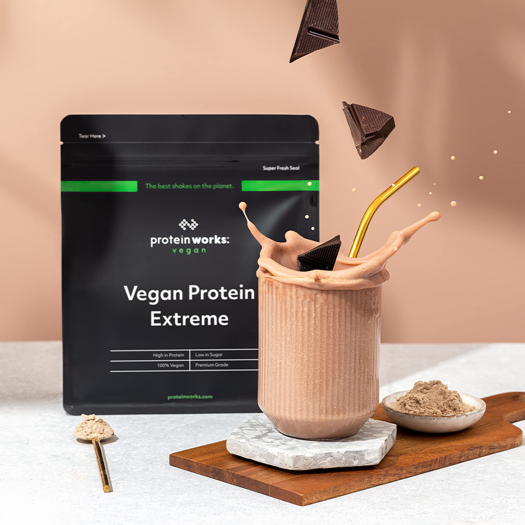 Protein Works - Vegan Protein Extreme | High Protein Plant Based Powder | Chocolate Silk Flavor | 2.2 lb | Post-Workout Recovery & Muscle Building Shake