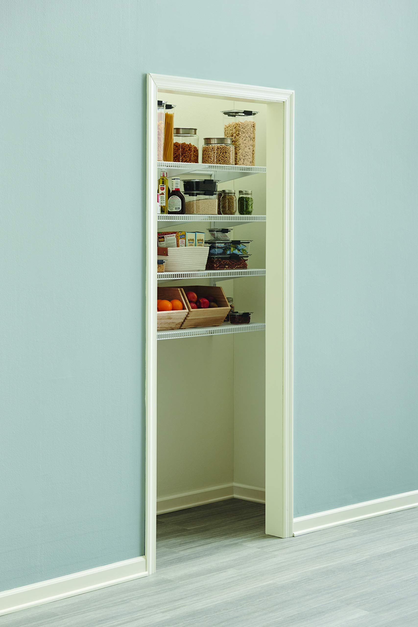 Rubbermaid 36-Inch White Wall Mount Pantry Organizer Shelf System - 4-Tier Wire Shelving with Mounting Hardware - Space Saving Storage for Kitchen, Closet, Garage & Home Organization