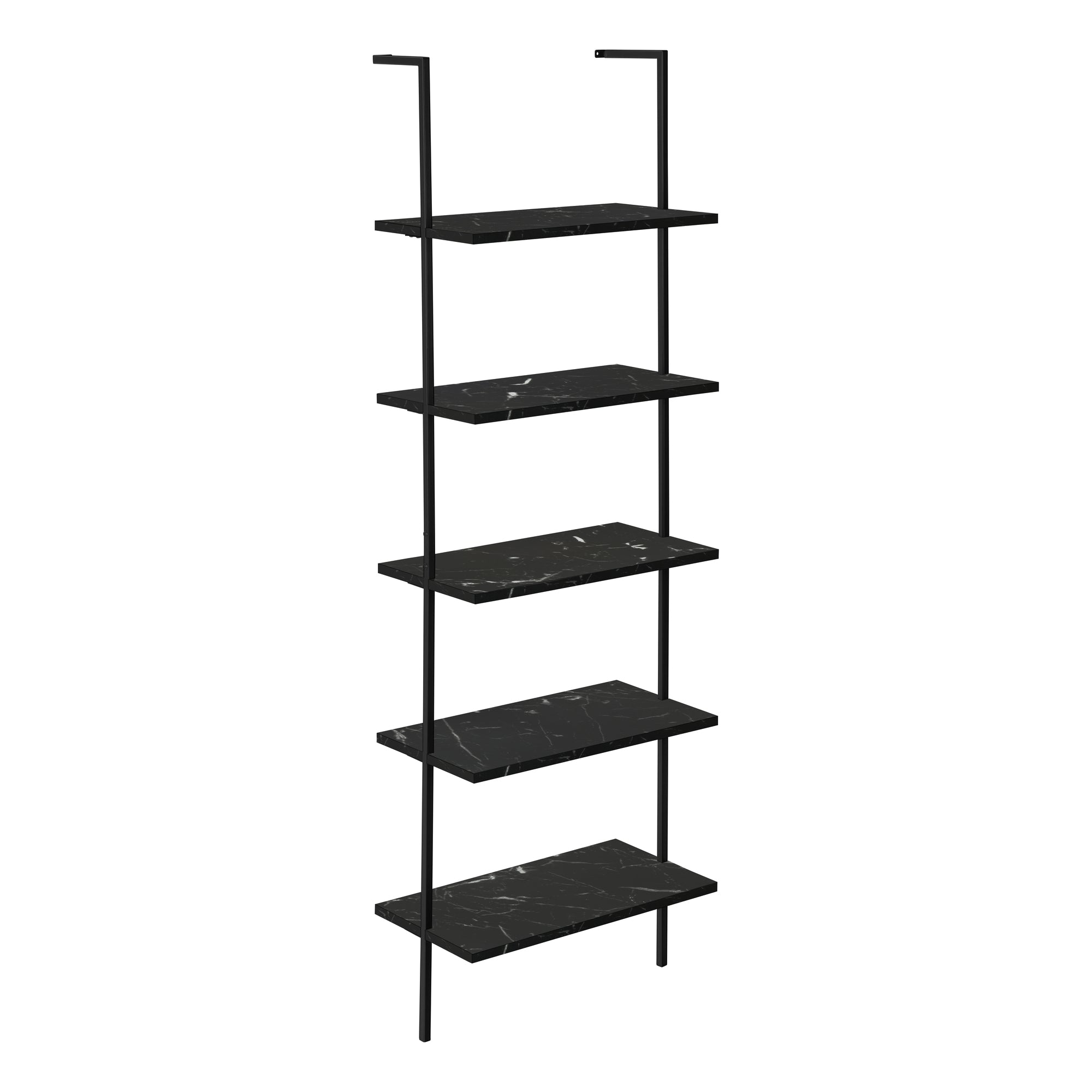 72 Inch Black Marble & Metal Ladder Bookcase - Modern Industrial Bookshelf for Living Room, Office & Bedroom Storage