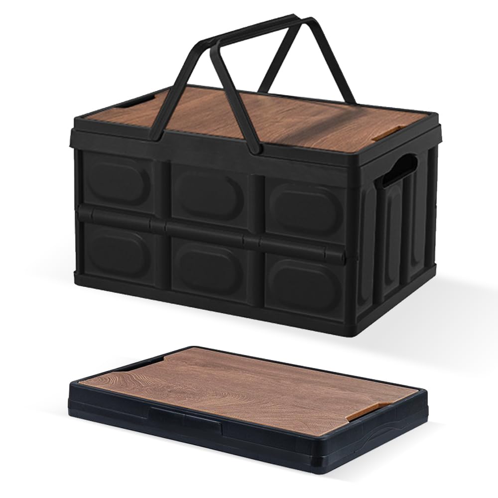 Collapsible Storage Bins with Lids & Handles - 13 Gallon (50L) Foldable Plastic Storage Containers for Camping, Fishing, RV, Car, Office & Home Organization - Stackable Portable Crates for Easy Storage & Transport