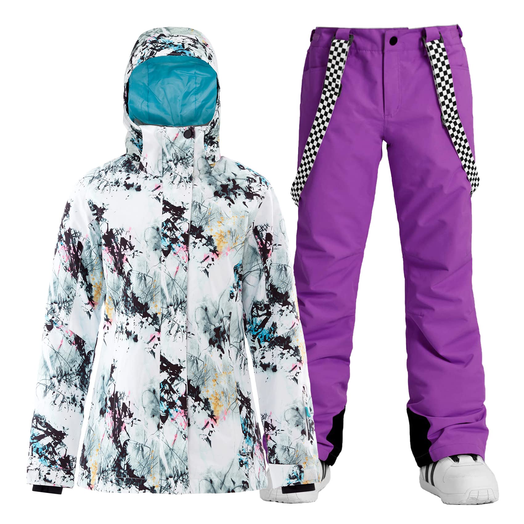 GSOU SNOW Women's Waterproof Ski Jacket & Pants Set - Windproof Insulated Snowsuit for Skiing, Snowboarding & Winter Outdoor Activities