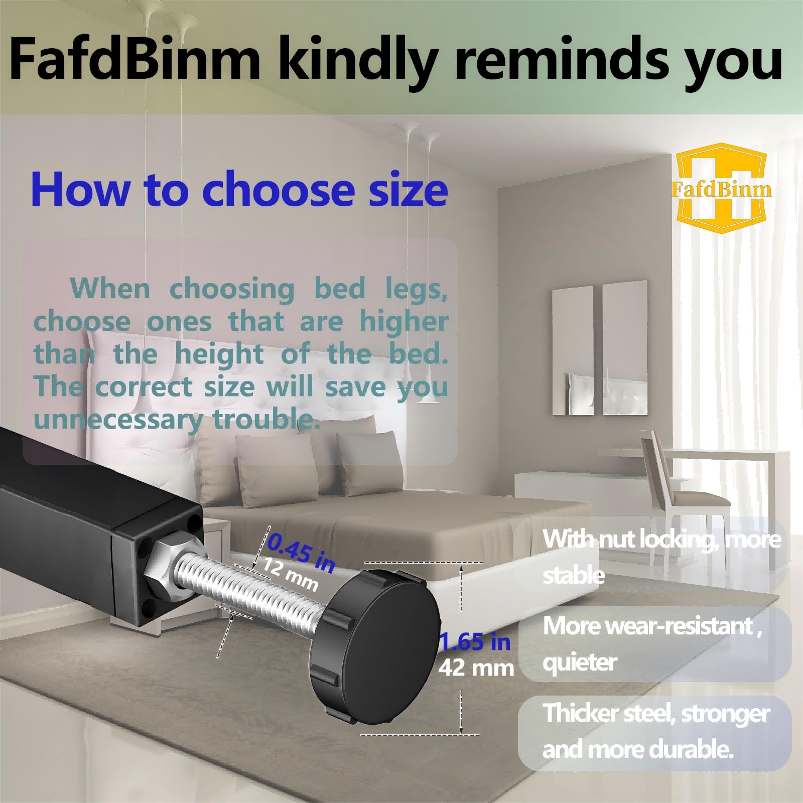 Adjustable Bed Support Legs 6.5-9 Inch Heavy Duty Risers - 2 Pack for Frames, Box Springs, Platform Beds & Slats - Easy Installation Black Metal - Perfect for Bed Height Adjustment & Underbed Storage