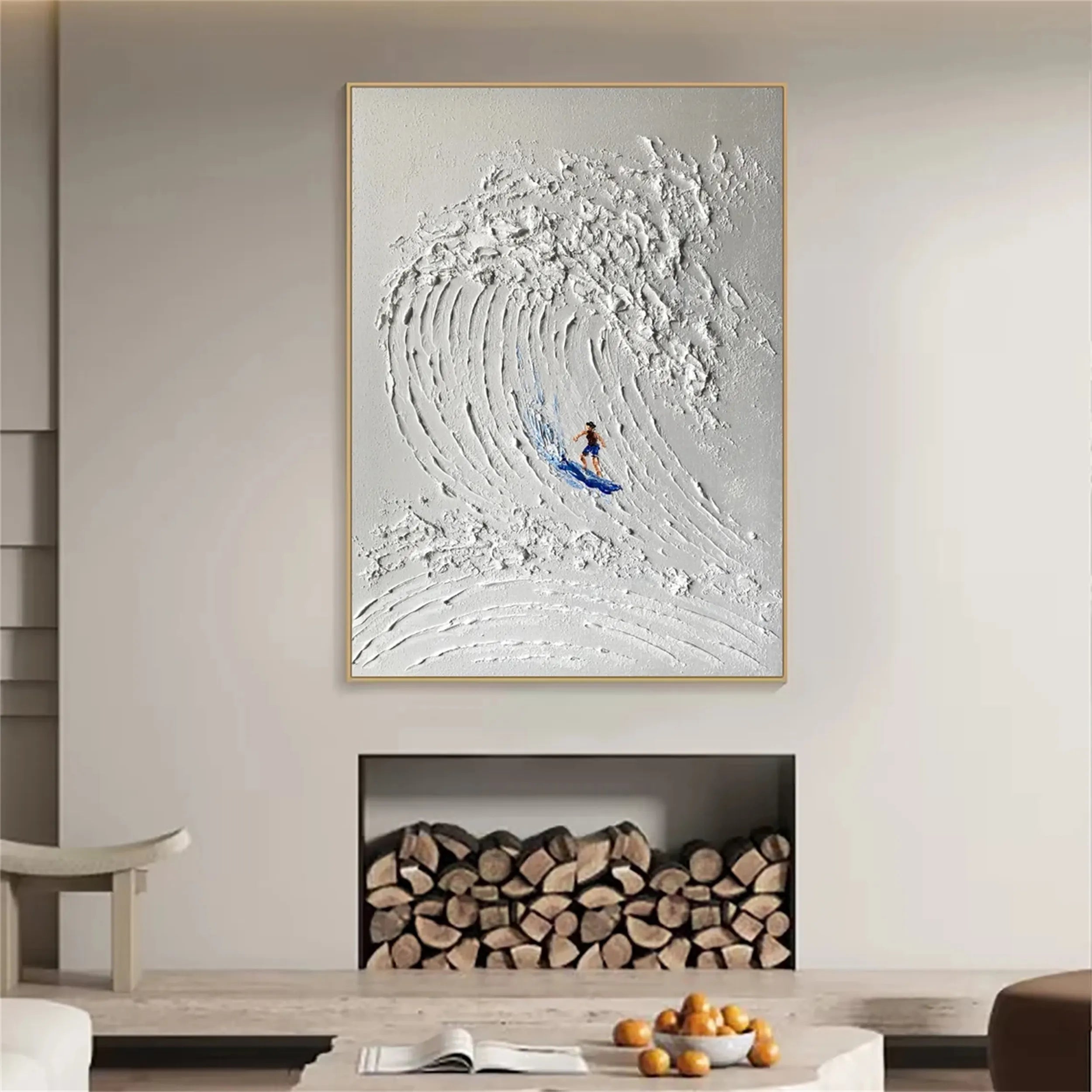 Minimalist Surf Art Textured Canvas Painting - Coastal Beach Decor for Living Room, Bedroom & Office | #MM218