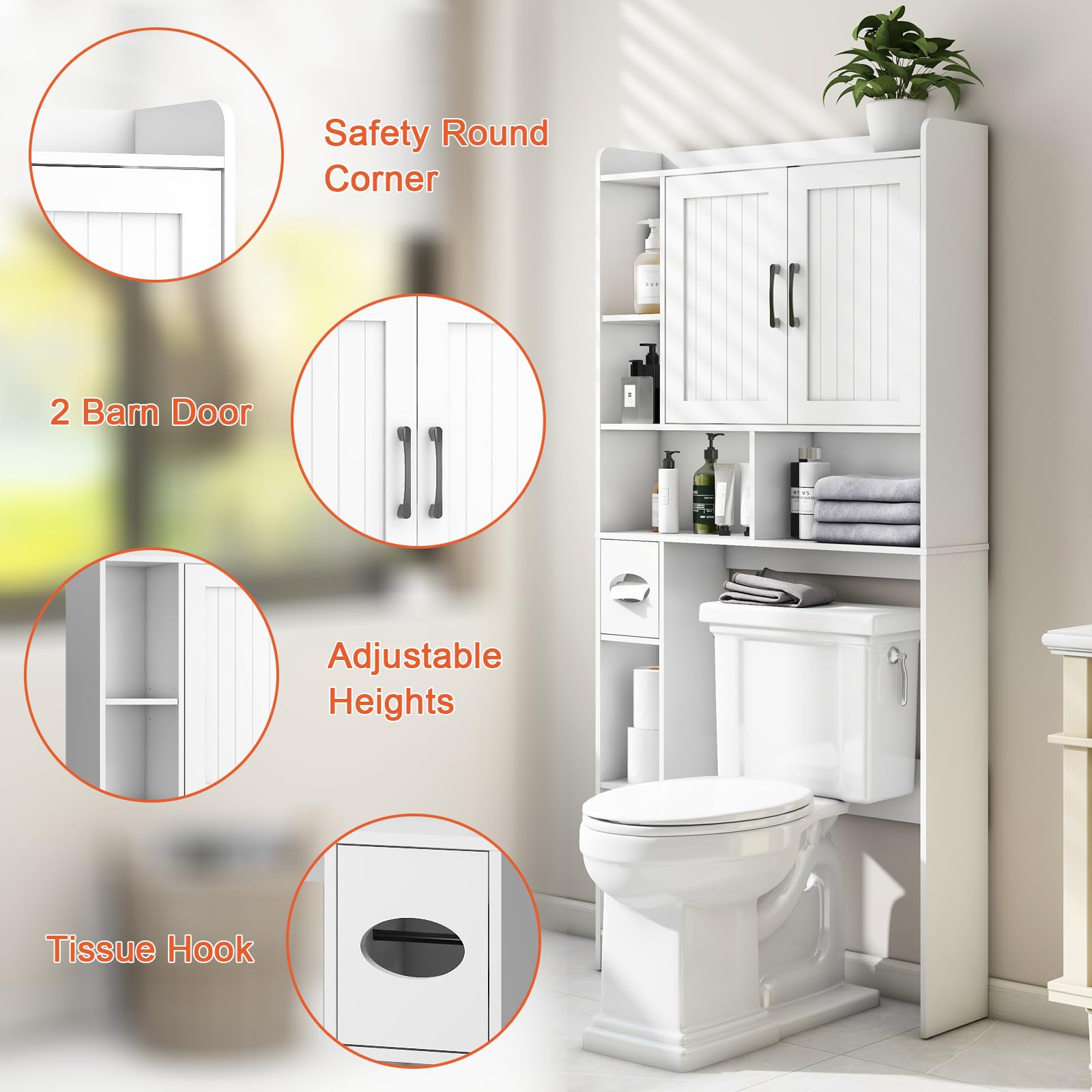 Farmhouse Over The Toilet Storage Cabinet with Barn Door - Space-Saving Bathroom Organizer for Towels, Toiletries & Laundry Supplies - Perfect for Small Bathrooms, Restrooms & Apartment Living