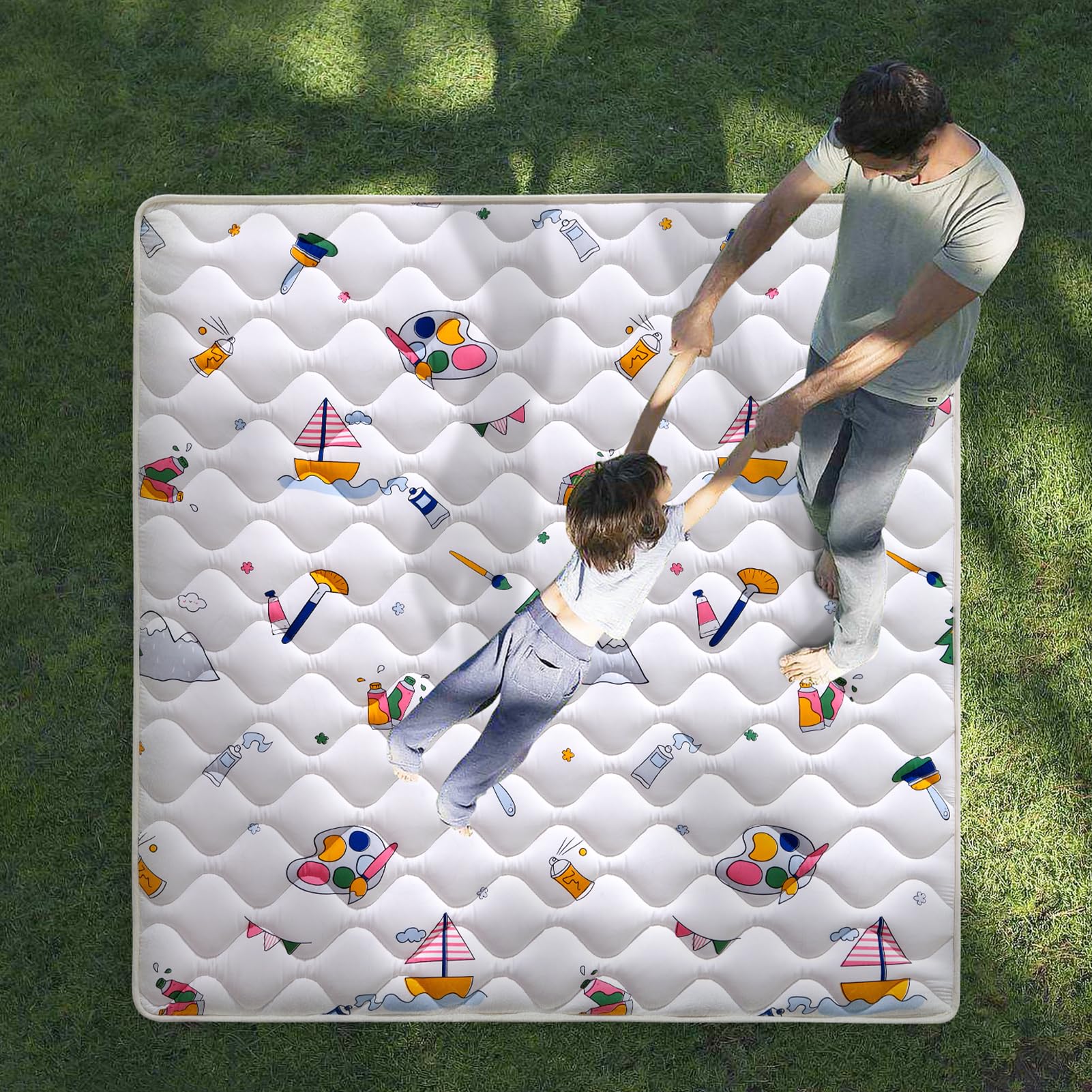 **Vibe Bear Baby Foam Play Mat - 50x50 Inches Thick Non-Slip Washable Crawling Mat for Infants & Toddlers - Soft One-Piece Floor Playmat for Nursery, Playroom & Daycare**