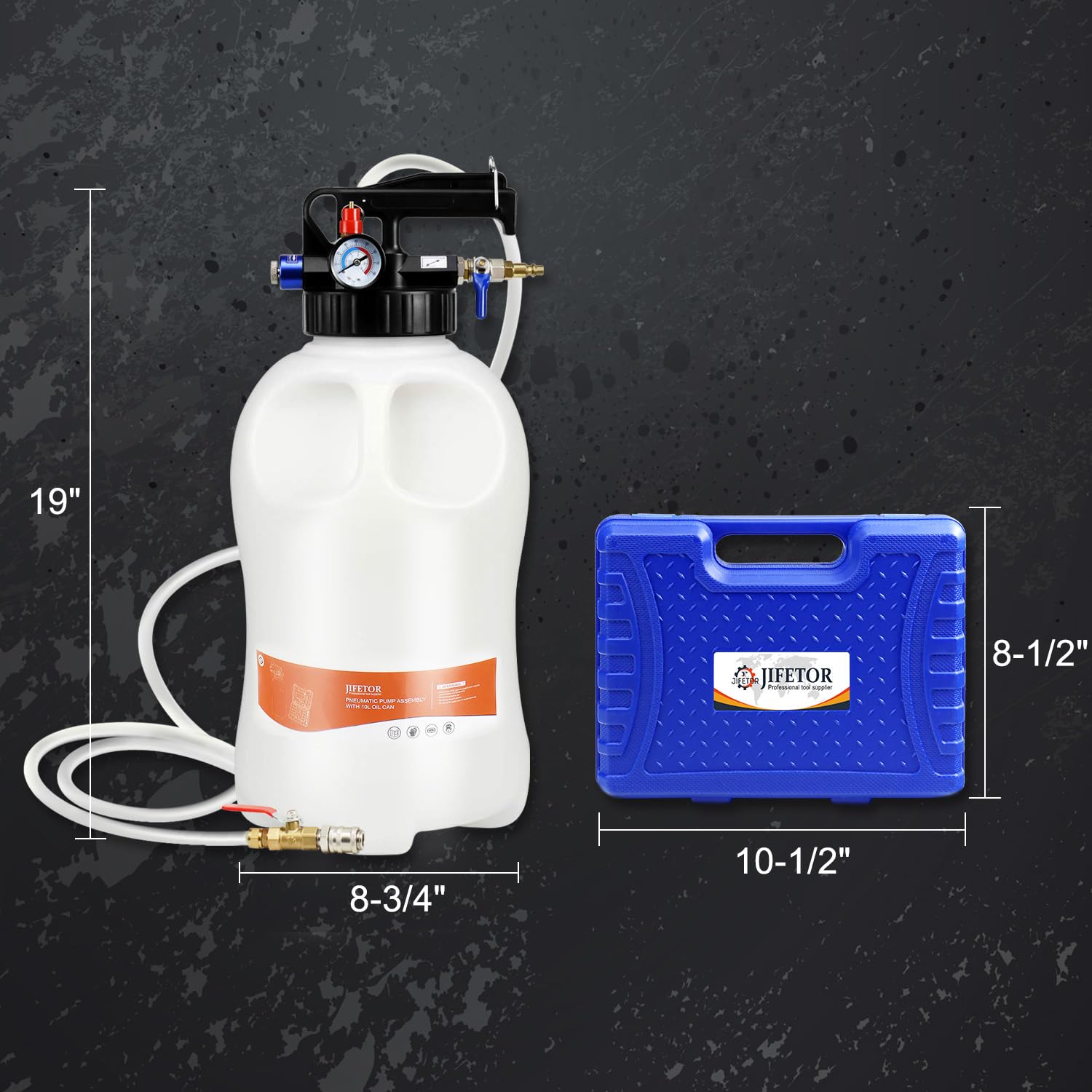 JIFETOR 10L Pneumatic Transmission Fluid Pump Extractor & Dispenser Kit - 15PCS ATF Adapters & 3PCS 1M Hose for Gear Oil Transfer - Ideal for Garage, Auto Shop & DIY Car Maintenance (ATF Fill & Evacuator Tool Set)