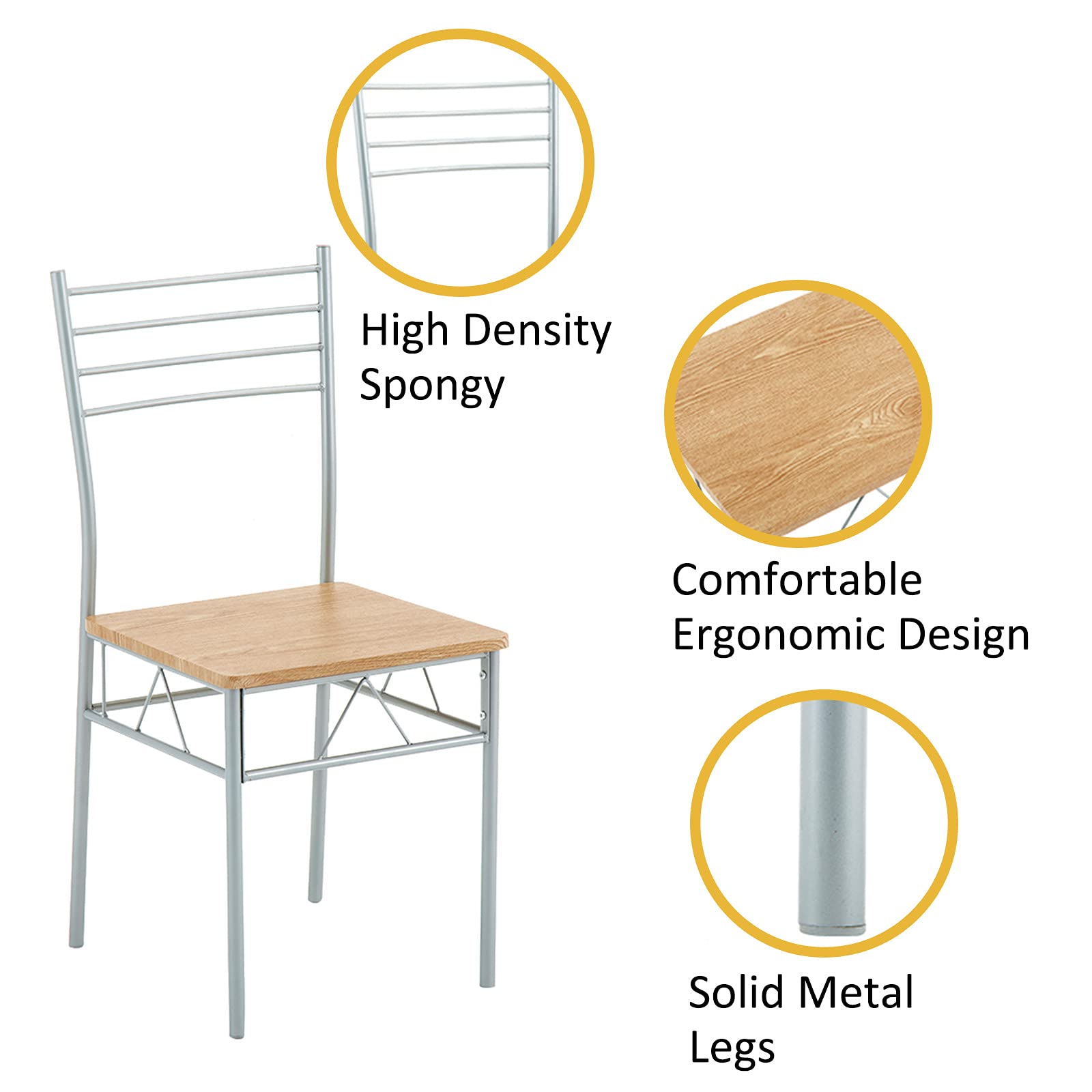 5-Piece Modern Dining Table Set with Tempered Glass Top & Chairs - Silver Kitchen Furniture for Home & Restaurant Use