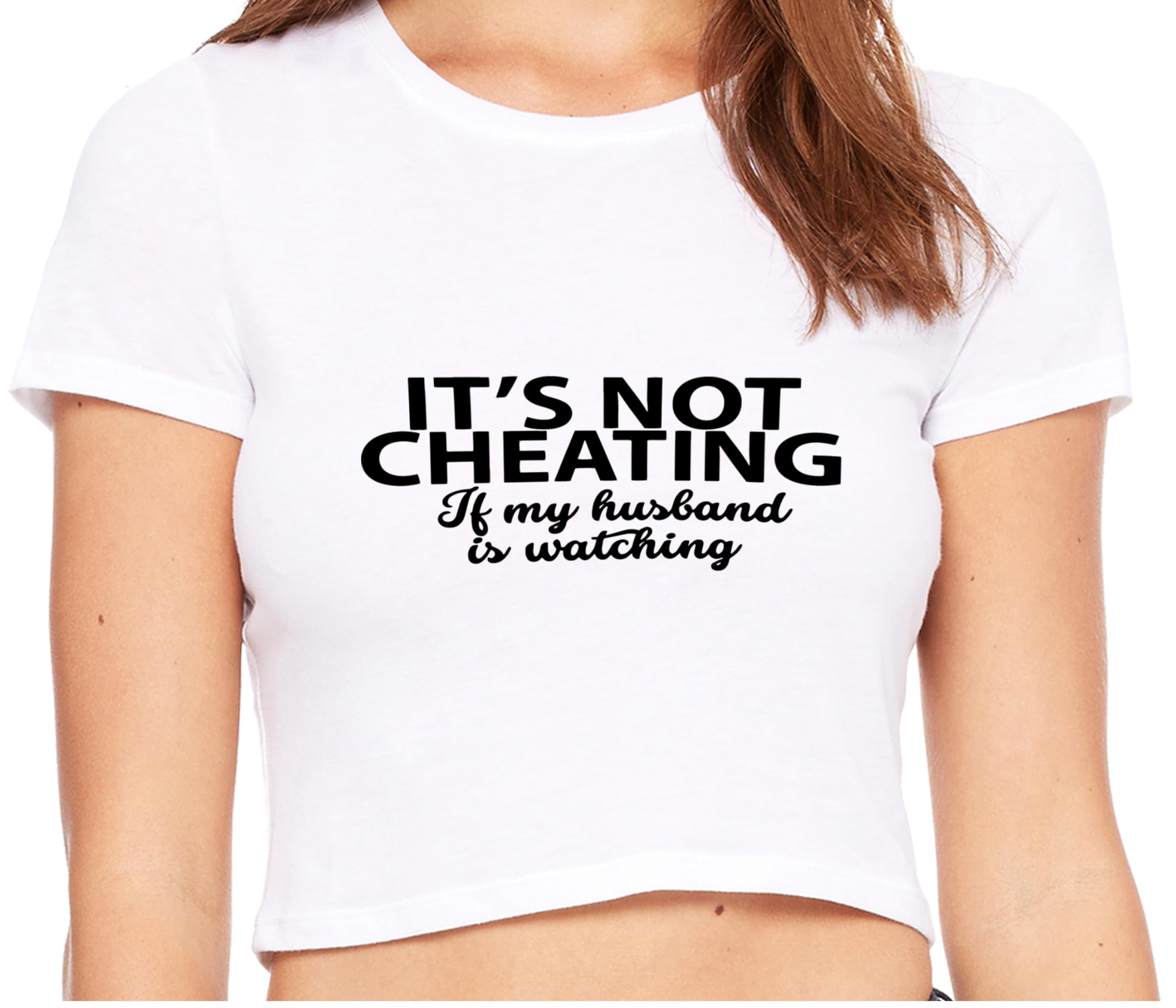 Knaughty Knickers 'It's Not Cheating If My Husband Watches' White Crop Tank Top - Sexy Lingerie for Couples Play & Roleplay Fun