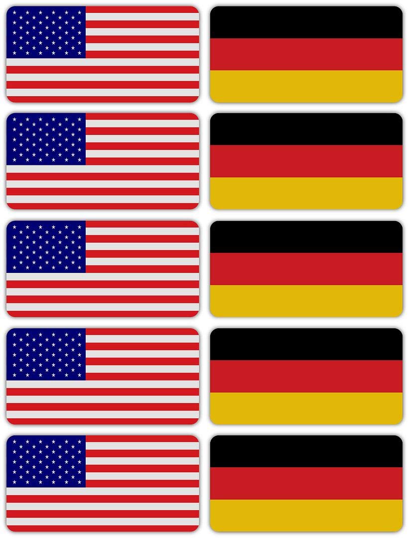 10-Pack 3M Reflective American and German Flag Stickers - High Visibility Safety Decals for Hard Hats, Helmets, Bikes, Toolboxes & Laptops - Perfect for Construction Workers, Cyclists and Outdoor Enthusiasts