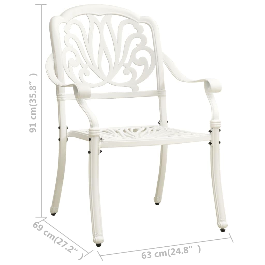 vidaXL 3-Piece Bistro Set - White Cast Aluminum Outdoor Table and Chairs for Balcony, Yard, Park | Industrial Style Patio Furniture for Relaxing & Entertaining