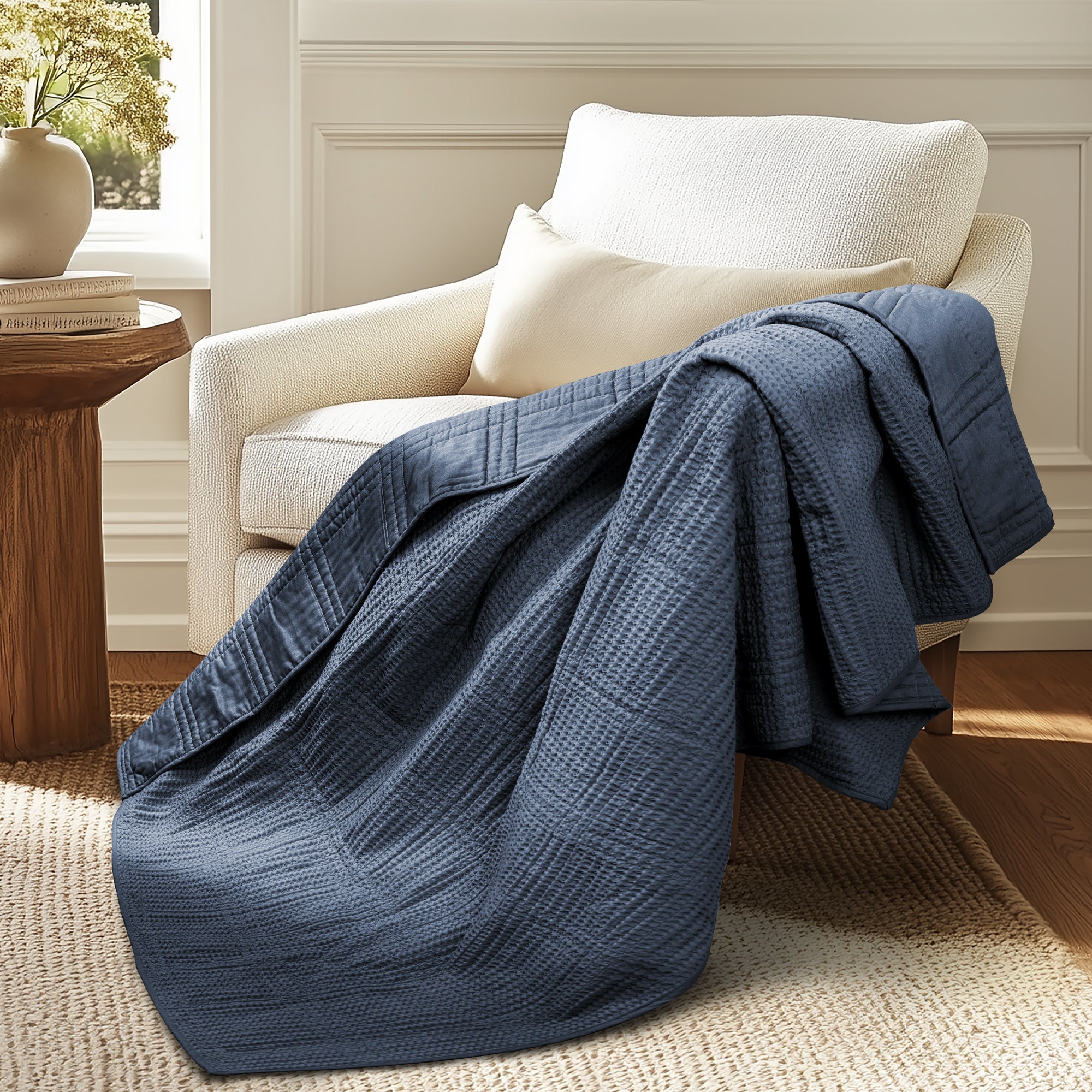 Cozy Cloud Waffle Quilted Throw Blanket - Ultra Soft Lightweight Bedspread for Couch, Sofa & Bed - Perfect for Winter Nights, Movie Time & Home Decor