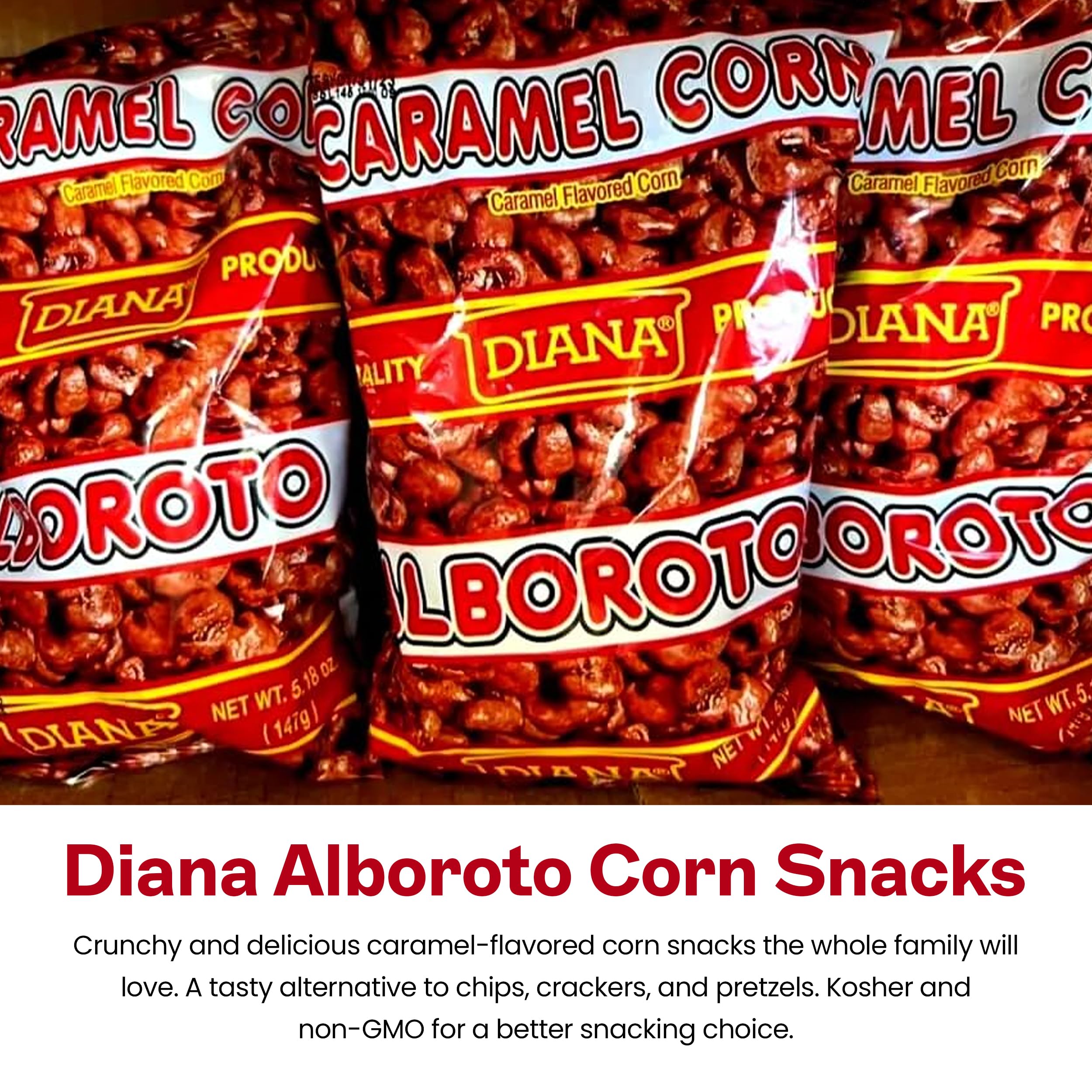 Diana Alboroto Caramel Flavored Corn Snacks - Crunchy, Healthy & Kosher Non-GMO Snack - 5.18oz (Pack of 3) - Perfect for Movie Nights, Parties & On-the-Go Snacking