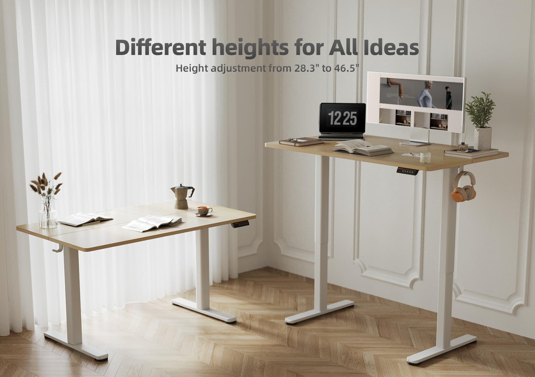 YDN 48x24 Inch Electric Standing Desk - Adjustable Height Sit Stand Home Office Desk with Splice Board, Natural Wood Top - Ergonomic Workstation for Home & Office Productivity