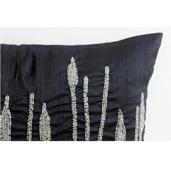Black Beauty Black Art Silk Decorative Euro Sham Pillow Cover - Elegant Bedroom Decor for Luxury Home Styling