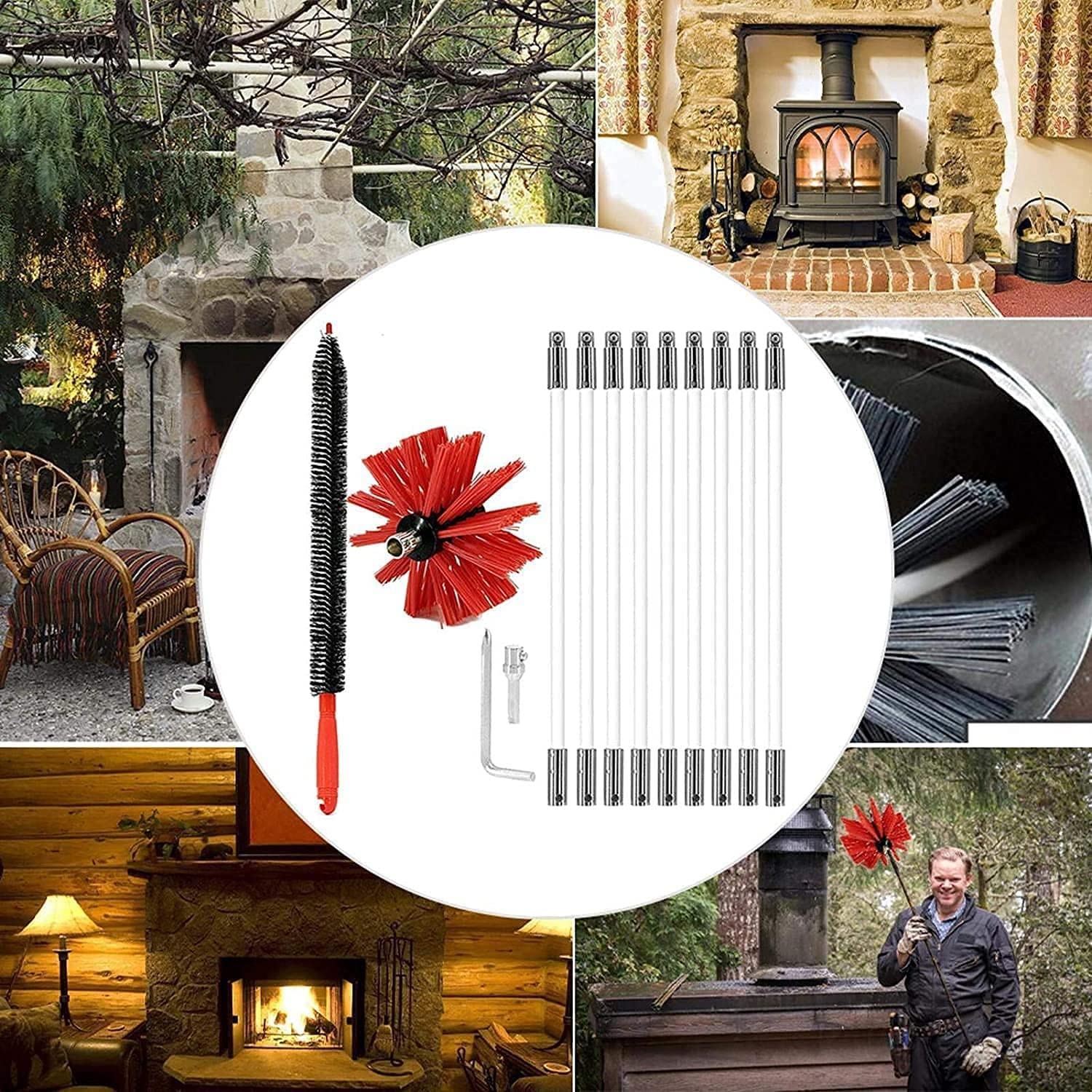 **Imney Cleaning Brush Kit - Fireplace Flue Sweep Tools with Rotary Flexible Drill Attachment - Dryer Duct Cleaning Kit (410mm/15 Rods & 610mm/9 Rods) - Perfect for Chimney, Vent, and HVAC Maintenance**