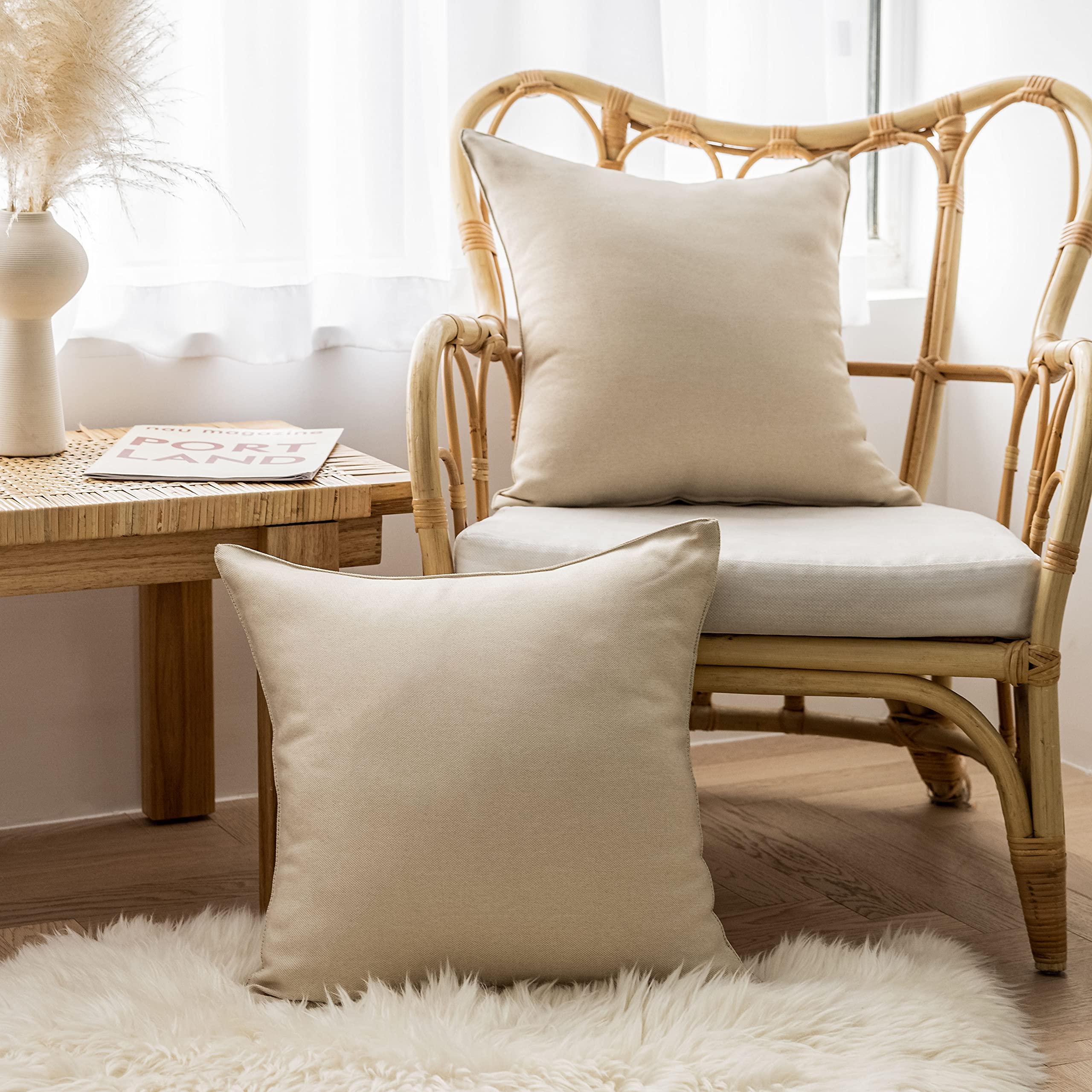 Premium Waterproof Linen Pillow Covers Set of 4 - 18 Inch (45cm) Outdoor/Indoor Decorative Throw Pillow Cases for Patio, Couch, Sofa & Bed - Light Linen Fabric for All-Weather Comfort & Style