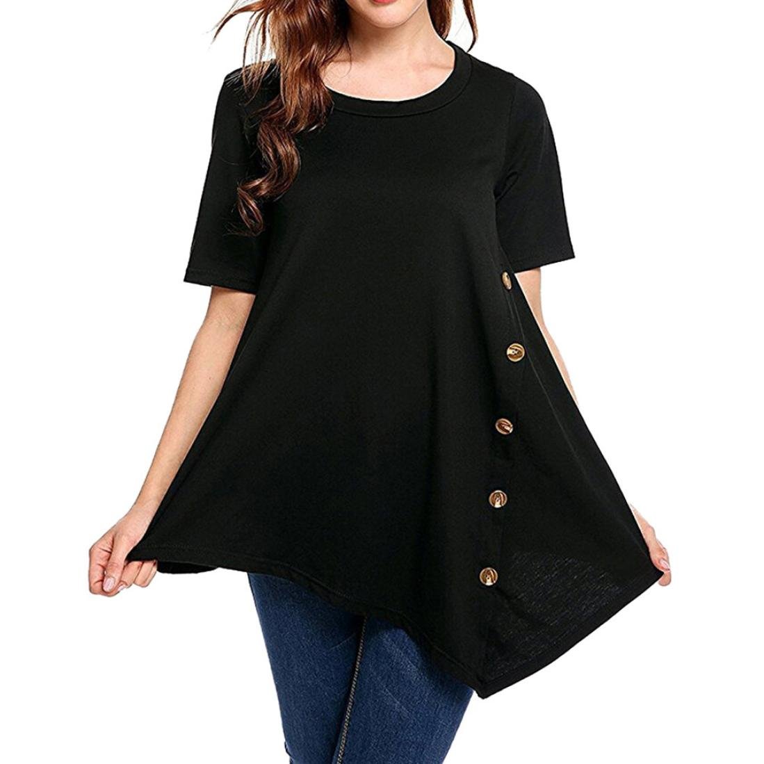ZYooh Women's Casual Short Sleeve Button-Up Tunic Top - O-Neck Pullover Blouse with Irregular Hem | Perfect for Work, Weekend Outfits & Summer Fashion
