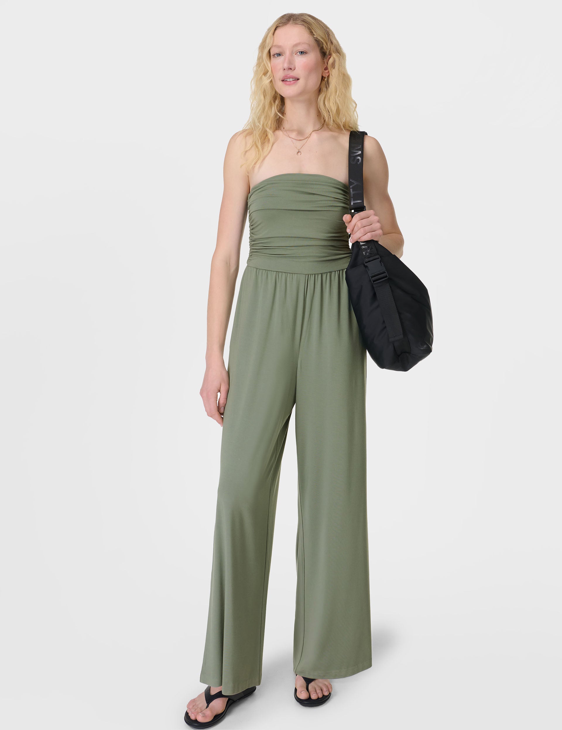 Modal Wide Leg Jumpsuit for Women - Soft Stretchy Comfortable Willow Green Romper - Perfect for Casual Wear, Yoga, and Summer Outfits