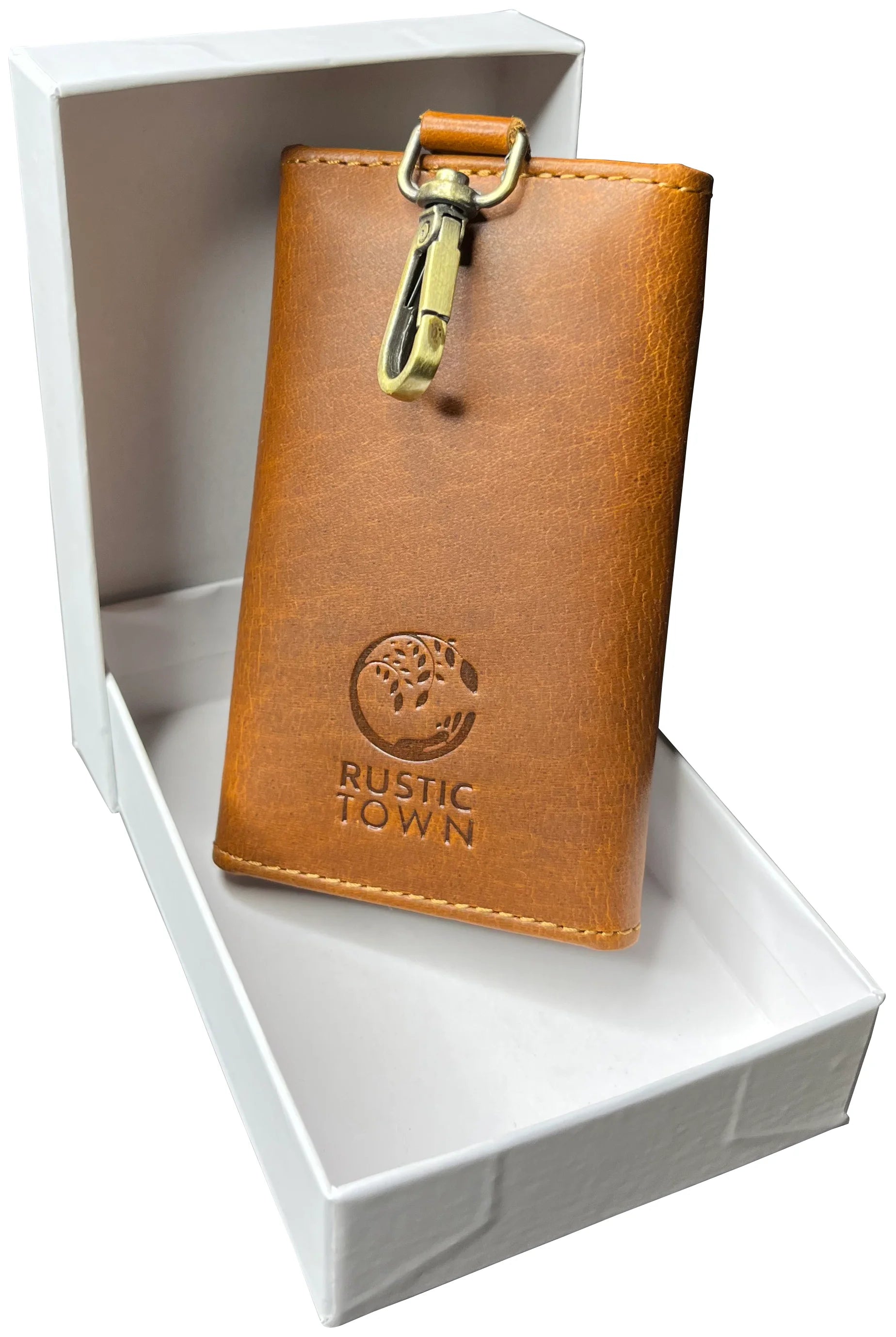 Genuine Leather Key Holder - Smart Fob Car Key Loop with Slim Keychain for Men & Women (Cognac Brown) - Perfect for Organizing Keys, Car Fobs & Daily Essentials