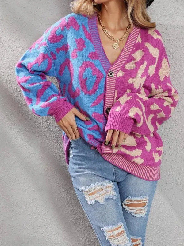 Stylish Leopard Print Oversized Knit Cardigan Sweater for Women - Cozy Fall & Winter Fashion - Perfect for Streetwear, Casual Outfits and Layering