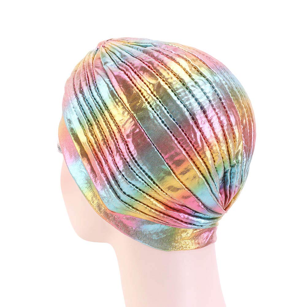 Glitter Laser Flower Turban - Colorful Stretchy Beanie Cap & Hair Wrap for Women | Perfect for Yoga, Beach, and Casual Wear