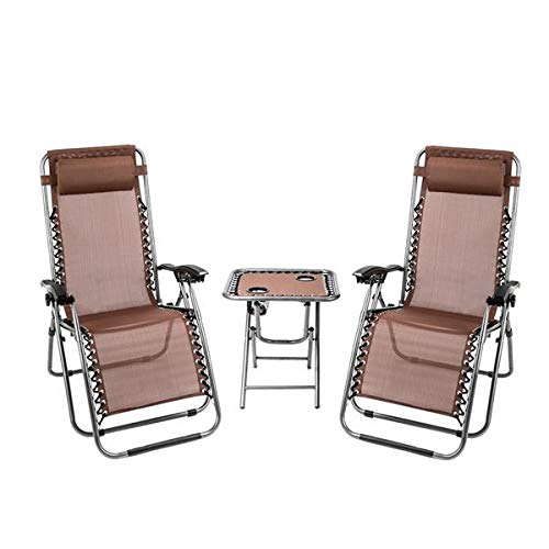 2PCS Zero Gravity Lounge Chair with Cup Holder & Side Table - Portable Outdoor Recliner for Patio, Beach, Camping & Backyard Relaxation | Brown Adjustable Folding Chairs