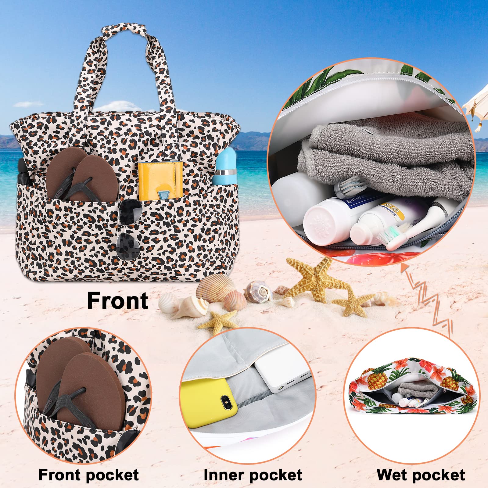 Waterproof Beach Tote Bag for Women - Large Gym & Travel Carry On Bag with Wet Compartment - Perfect for Pool, Beach Trips & Weekend Getaways