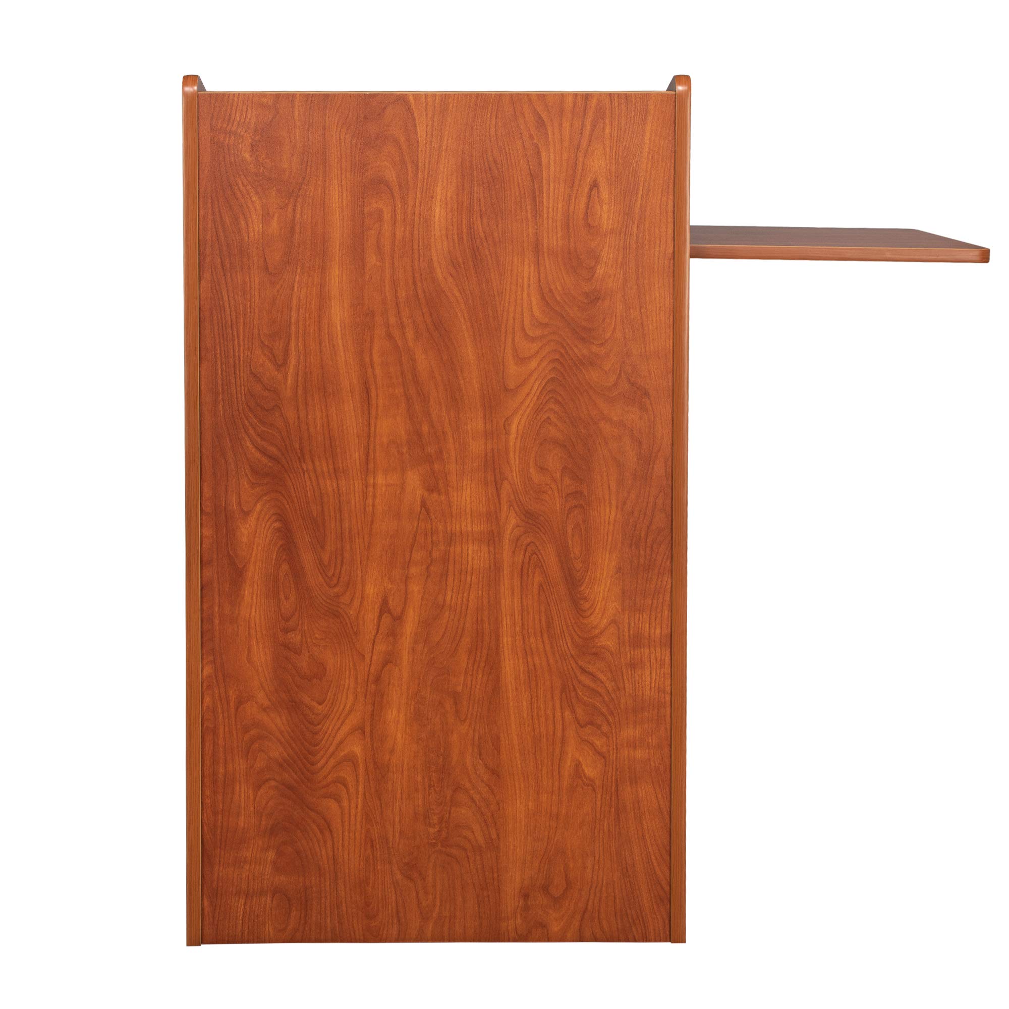 OEF Furnishings Mobile Floor Lectern with Side Shelf & Keyboard Tray - Cherry Wood Adjustable Standing Podium for Church, Classroom, or Office Presentations