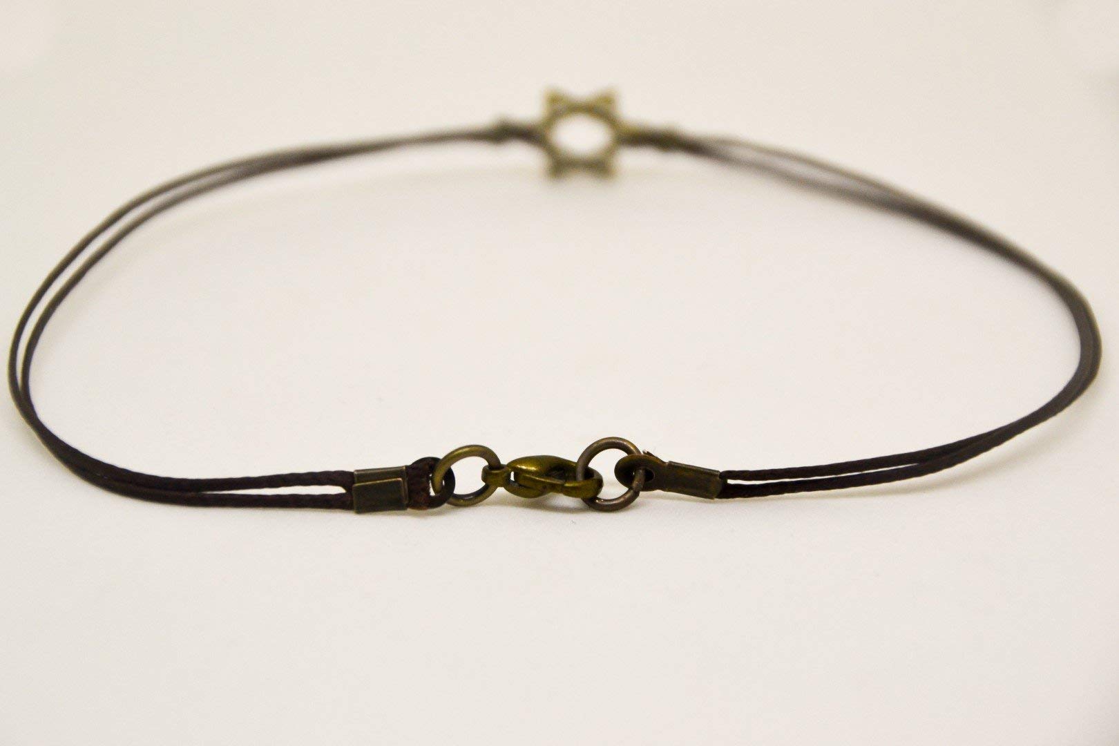 Men's Anklet - Bronze Star of David Brown Cotton Cord Ankle Bracelet for Him | Custom Jewish Jewelry Gift from Israel | Perfect for Casual Wear, Beach Outings & Religious Occasions