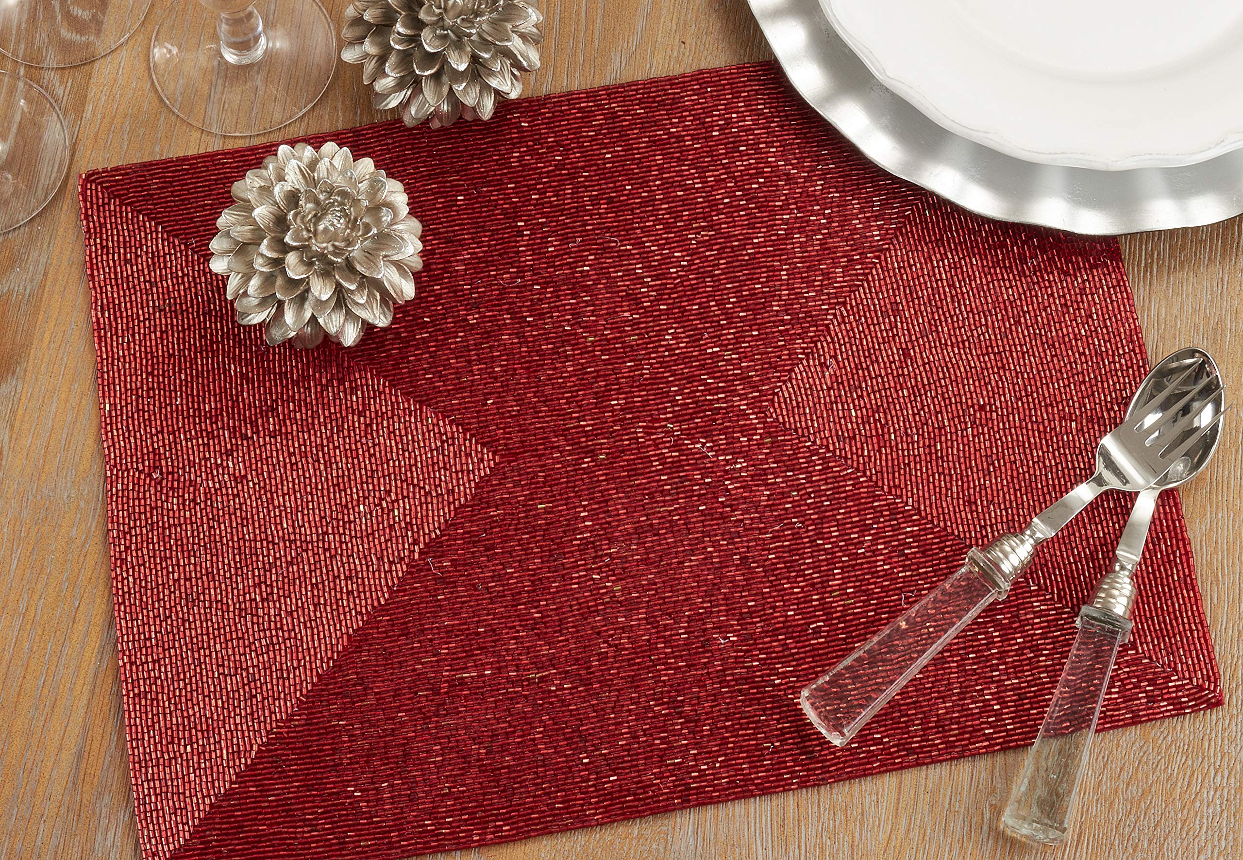 Elegant Beaded Placemats Set of 4 - Handwoven Table Mats for Dining, Kitchen, and Party Decor - Perfect for Thanksgiving, Christmas, and Home Entertaining
