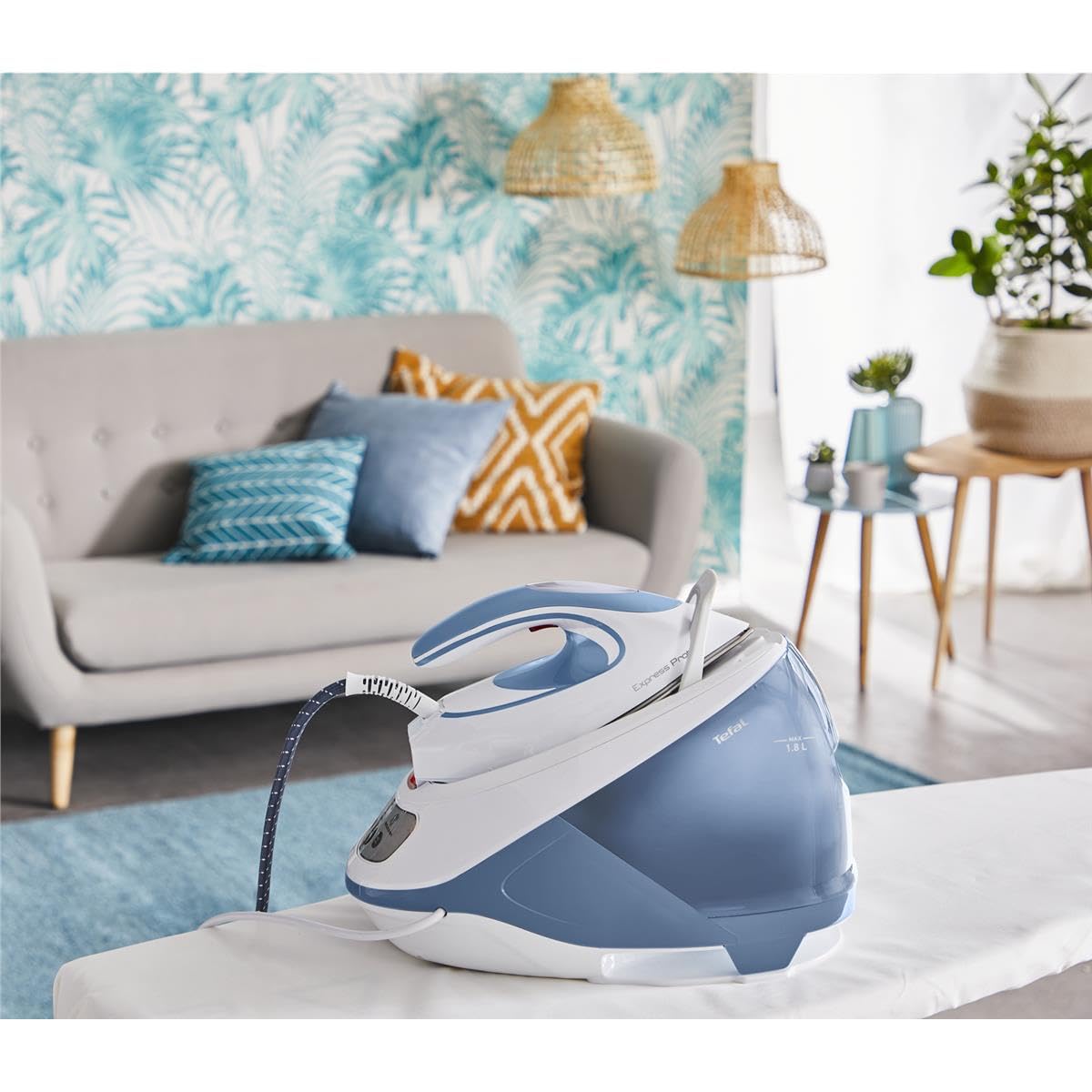 Tefal SV9202 Express Protect Steam Iron Station - Blue & White | Fast Heating, Anti-Calc, Self-Cleaning | Perfect for Home, Office & Travel Use
