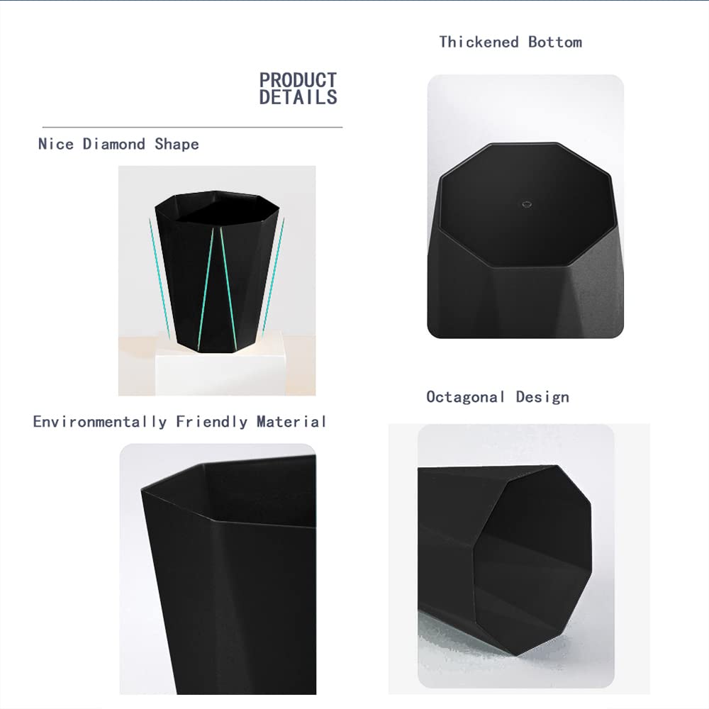 2-Pack Black 2.6 Gallon Plastic Trash Can - Small Waste Basket for Bathroom, Office, Bedroom & Kitchen | Space-Saving Garbage Bin for Home & Office Use