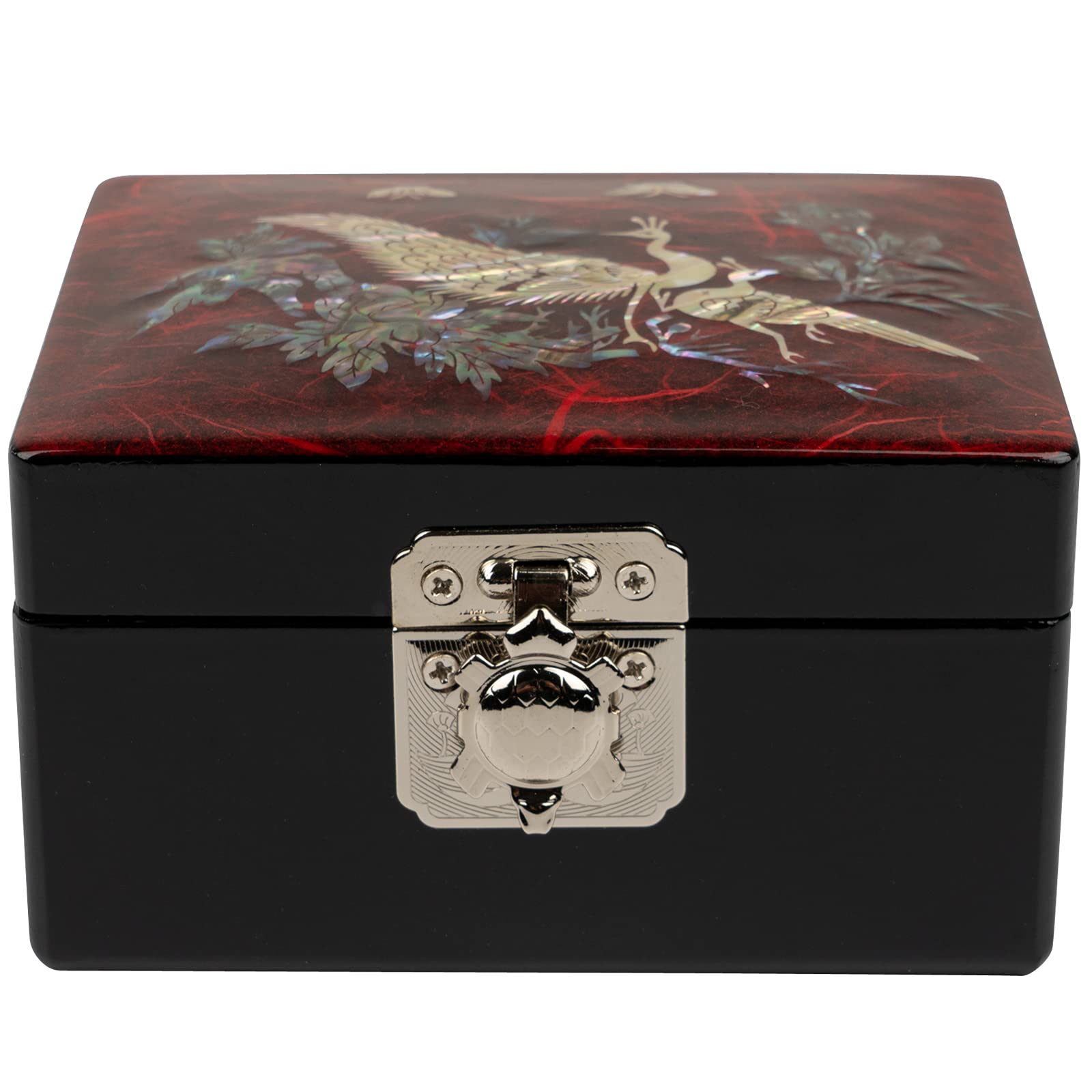 February Mountain Mother of Pearl Peacock Jewelry Box - Elegant Small Organizer for Earrings, Necklaces, Rings & Bracelets | Perfect Jewelry Display & Storage Case for Women | Unique Gift Idea for Birthdays, Anniversaries & Special Occasions (Peacock_Red)