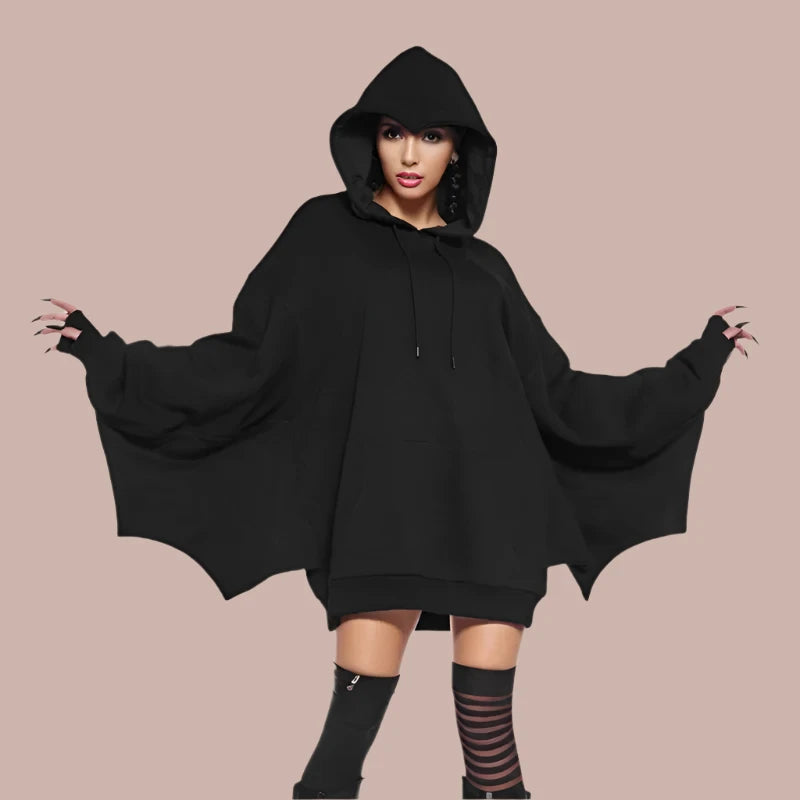 Black Batwing Sleeve Pullover Hoodie - Gothic Halloween Sweatshirt for Women | Dark Academia Long Sleeve Top | Perfect for Halloween Costumes, Gothic Fashion & Dark Aesthetic Outfits