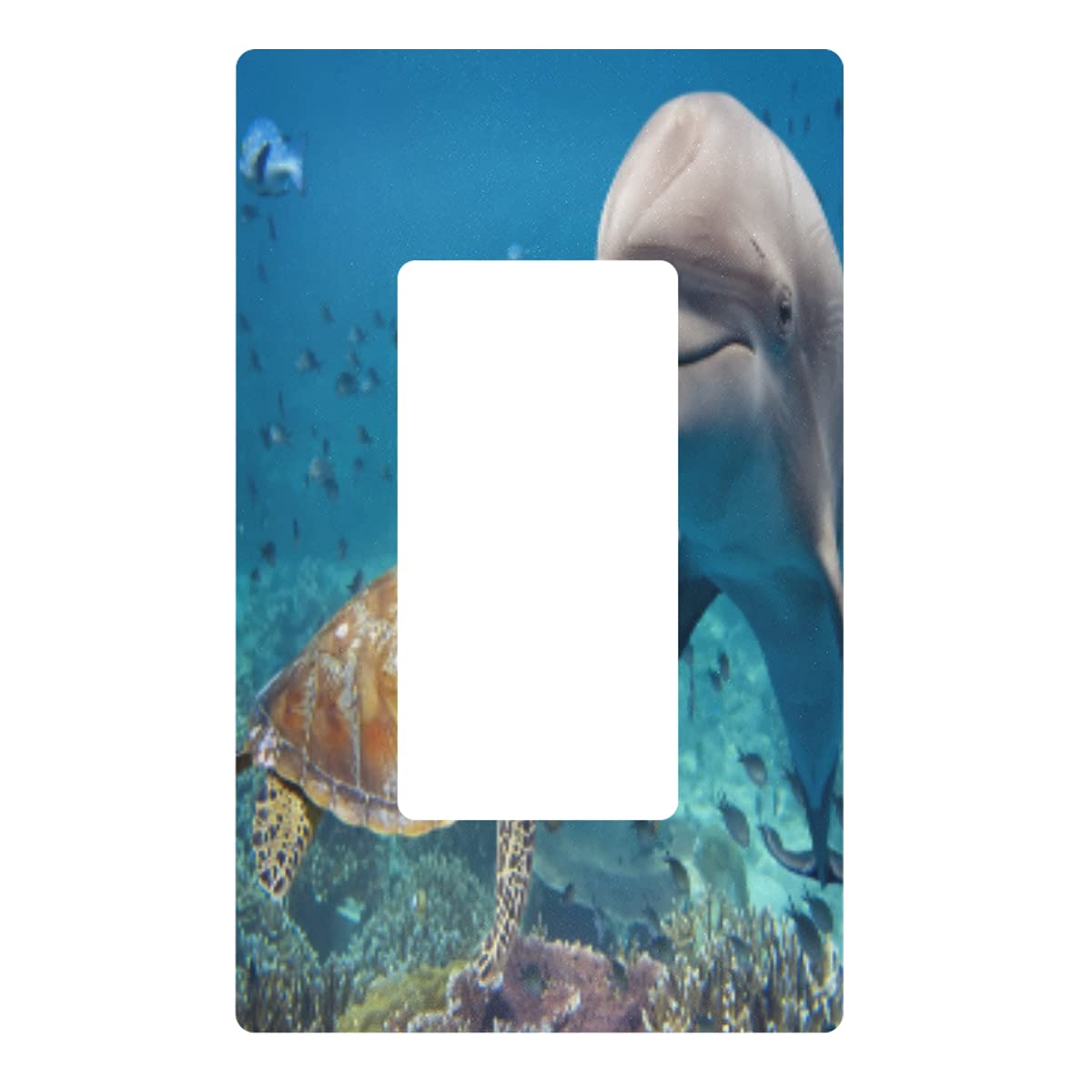 Sea Turtle & Dolphin Underwater Wall Plate - 3 Gang Light Switch Cover, Electrical Outlet Plate, Home Decor (H4.6xL6.5 Inch) - Perfect for Beach House, Kids Room & Coastal Themed Decor