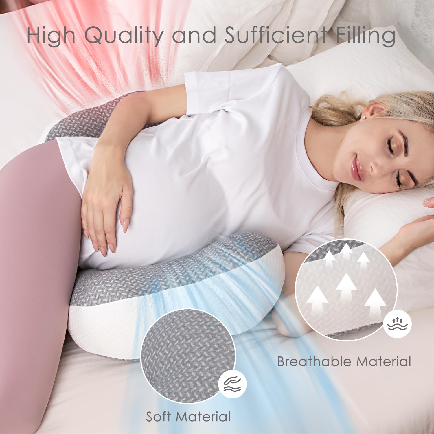 3-in-1 Maternity Pillow for Pregnant Women - Full Body Support Pillow for Back, Hips & Legs - Adjustable Pregnancy Pillow for Sleeping with Detachable Cover - Grey - Perfect for Side Sleeping, Nursing & Relaxation During Pregnancy