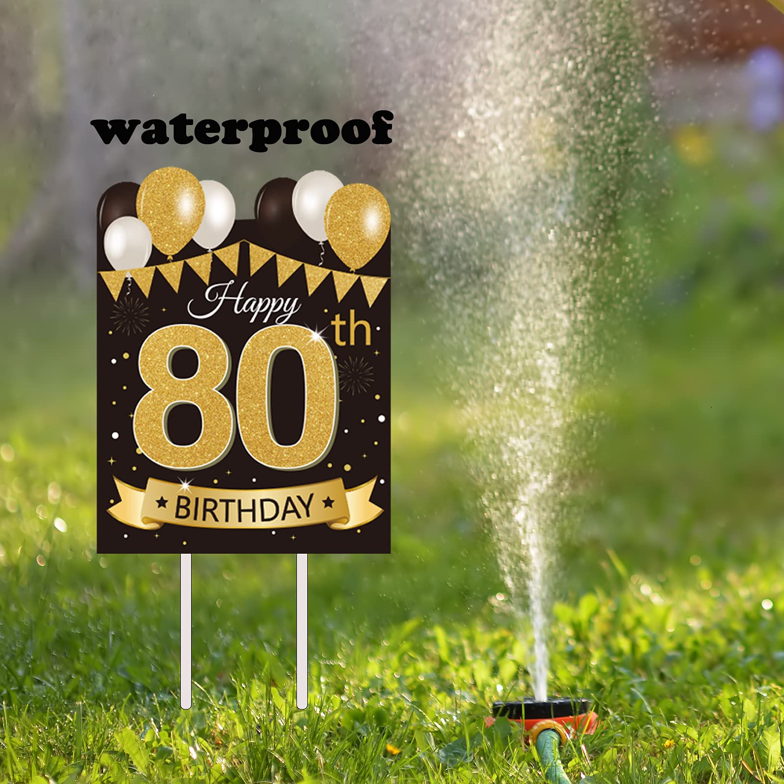 Large Happy 80th Birthday Party Yard Sign - Black & Gold 80th Birthday Lawn Decor with Stakes | Outdoor Celebration Decorations for Anniversary, Retirement & Milestone Events