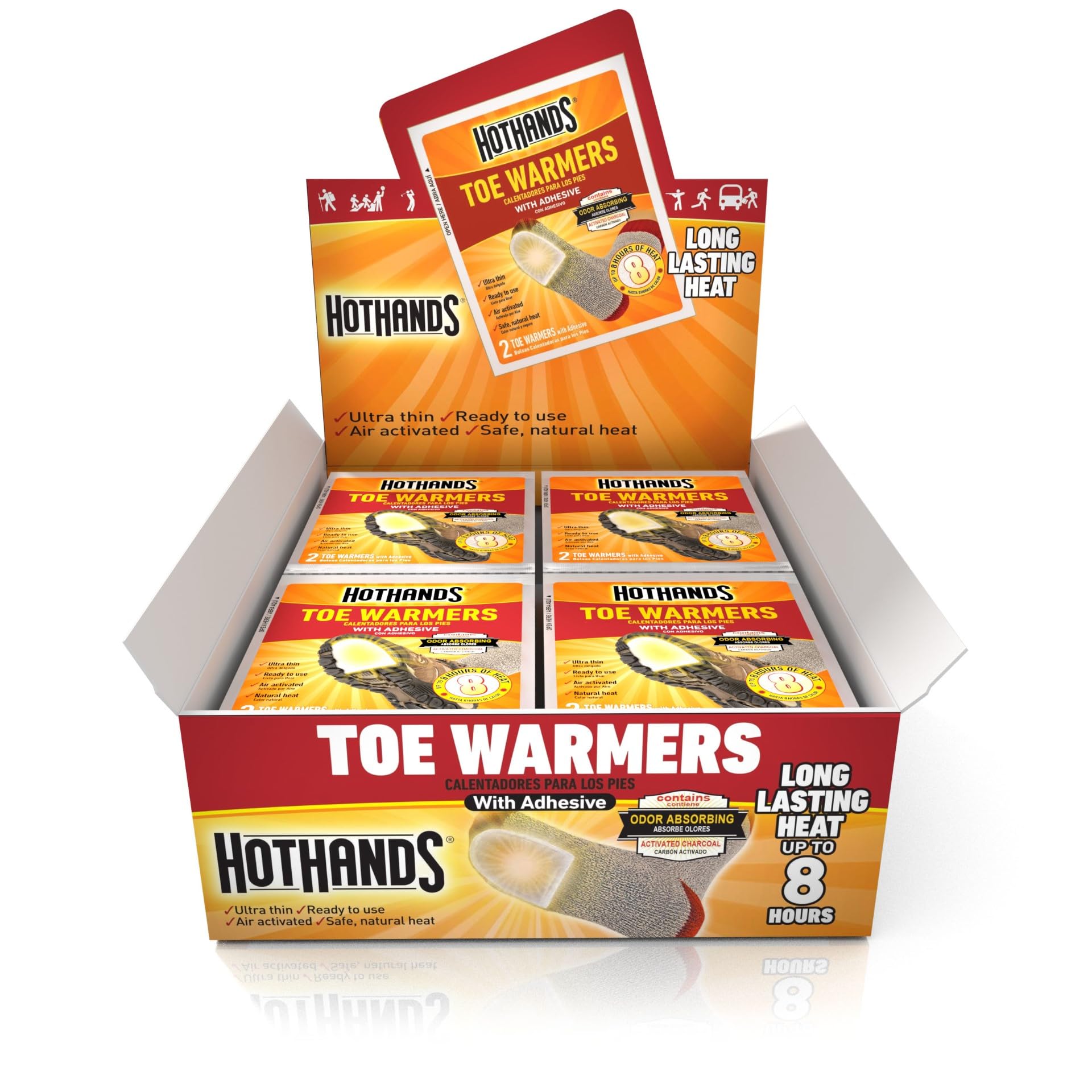 HotHands Toe Warmers - 40 Pairs, Long-Lasting Heat Up to 8 Hours, Odorless & Air-Activated Warmers for Winter Outdoor Activities - Perfect for Skiing, Hiking, Hunting & Cold Weather Work