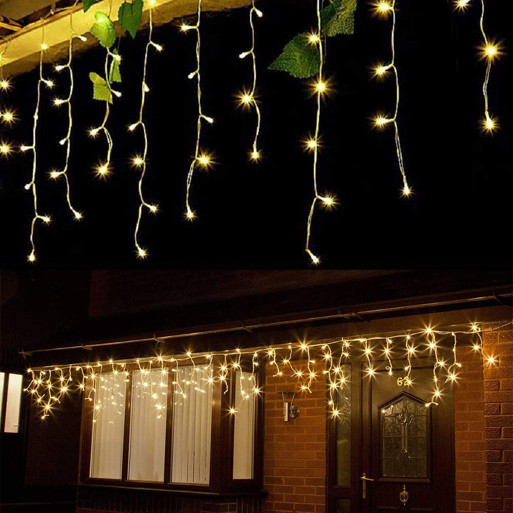 200 LED Icicle String Lights - 16.4ft Waterproof Christmas Lights with 40 Drops for Indoor & Outdoor Use | Warm White Plug-in Lights for Wedding, Birthday Party, Gazebo, Backdrops & Holiday Decorations