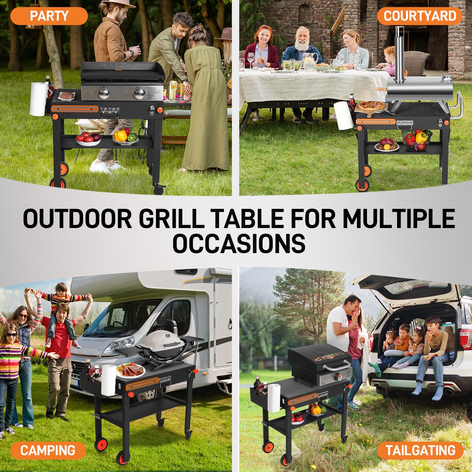 Portable Universal Grill Table Stand - Heavy Duty Camping Folding Table with Storage Caddy | Outdoor Cooking Station for Ninja Grill, Blackstone Griddle, Pizza Oven | Perfect for Backyard BBQs, Tailgating & Camping Trips