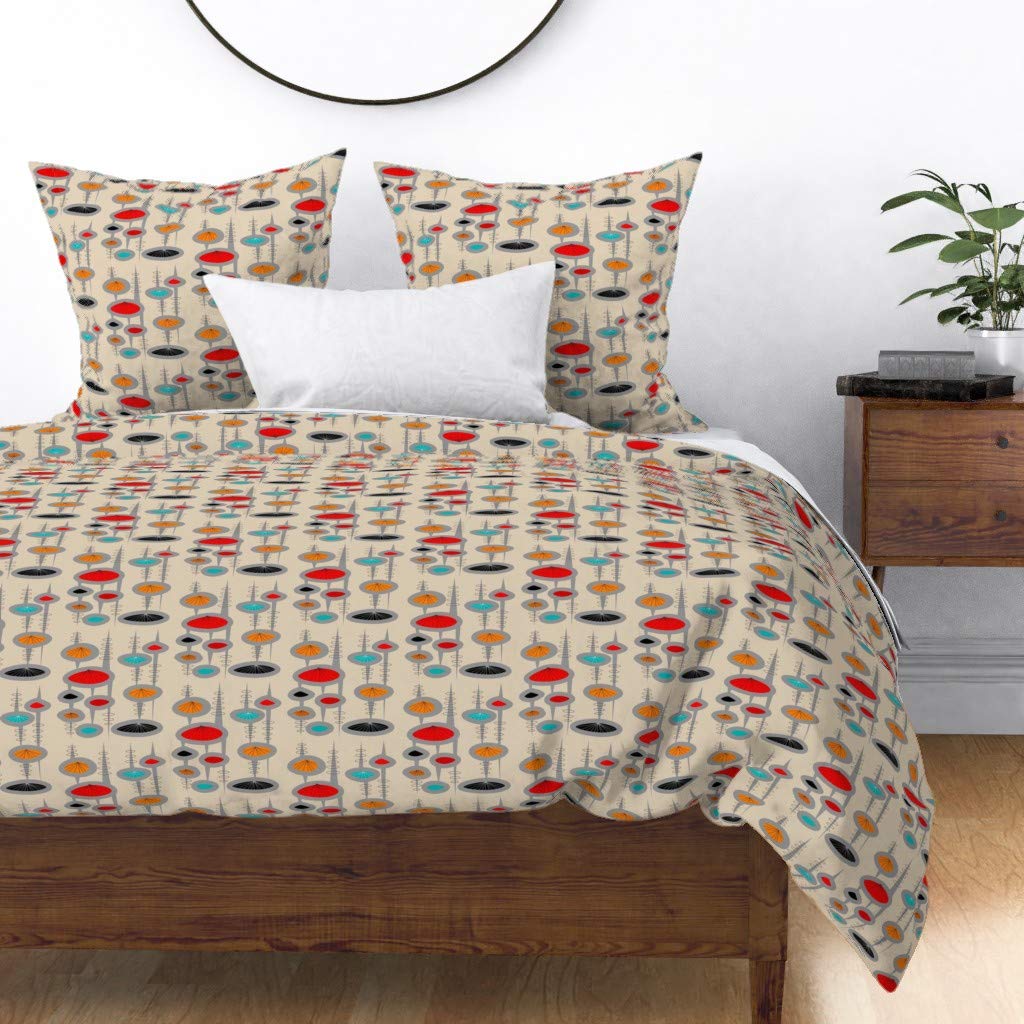 Atomic Era Space Age Inspired Mid Century Modern Duvet Cover - King/California King Size Cotton Sateen Custom Bedding with Abstract Geometric Retro Print | Perfect for Retro Themed Bedrooms & Vintage Home Decor