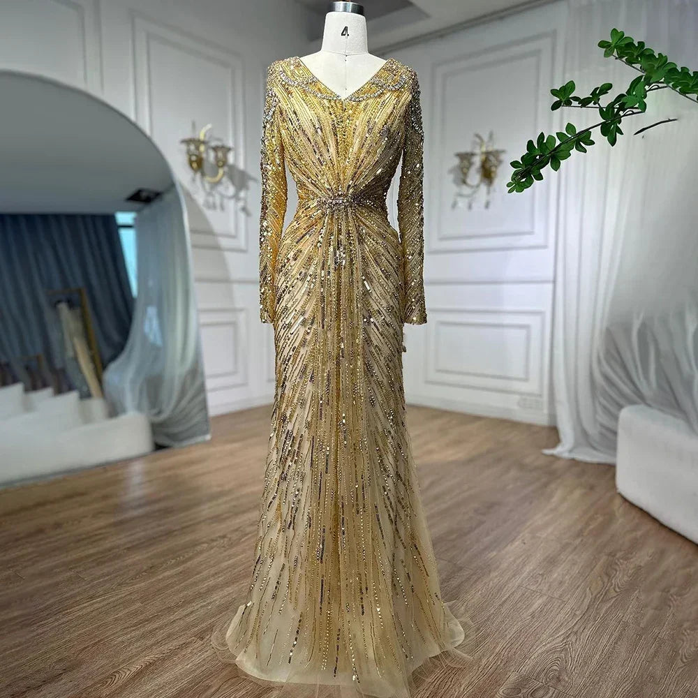Luxury Designer Arabic Turquoise Mermaid Evening Gown with High Slit - LA72007 for Prom, Wedding, and Formal Events