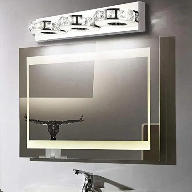 Elegant Ring Shaped Crystal Silver Bathroom Wall Lights - Modern Vanity Sconce for Bathroom, Bedroom, and Hallway Decor - Waterproof & Energy Efficient LED Lighting Fixture