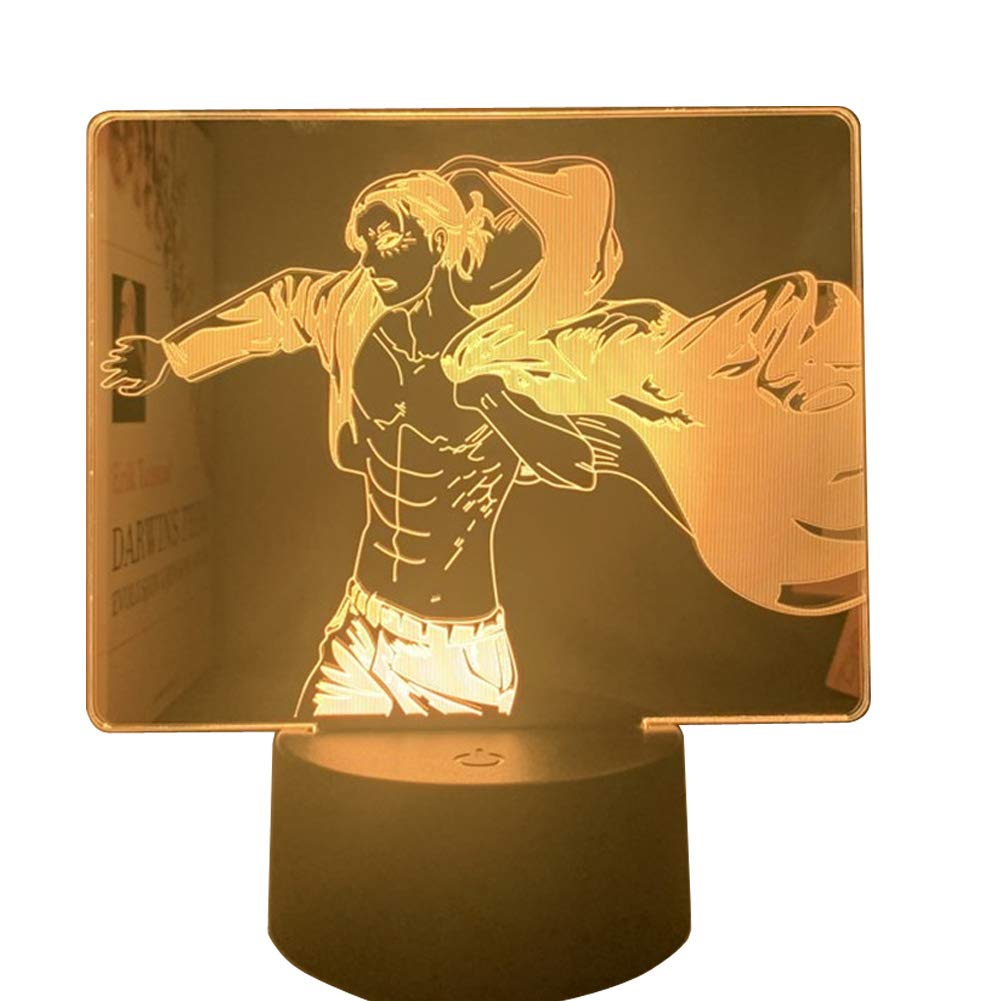YJS Titan Cool Eren Jaeger 3D Dimmable LED Night Light - Anime Attack on Titan Scout Legion Table Lamp with Remote/Touch Control, USB Powered Bedside Light for Boys Room, Gaming Setup & Anime Themed Bedroom Decor