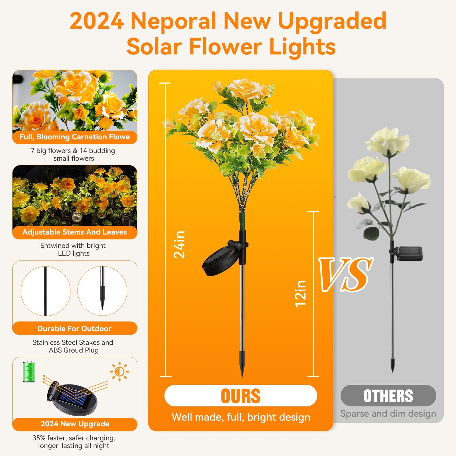 Solar Garden Lights with Carnation Flower - Waterproof IP65 for Outdoor Decor & Gifts