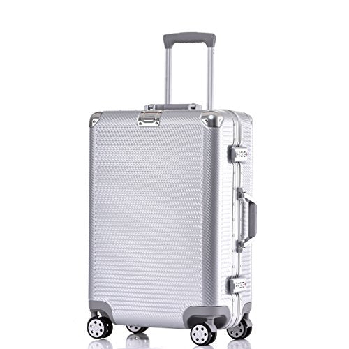 26 Inch Aluminum Frame Hardshell Spinner Suitcase with TSA Lock - Durable PC Luggage for Travel, Business Trips & Vacations (Silver)